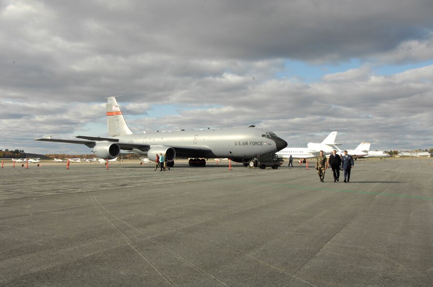 HANSCOM AFB, Mass. – Base personnel depart after touring the Speckled Trout on Nov. 7. The Speckled Trout is a modified KC-135R that is operated by the 412th Flight Test Squadron at Edwards Air Force Base, Calif. (U.S. Air Force photo by Linda LaBonte Britt)

