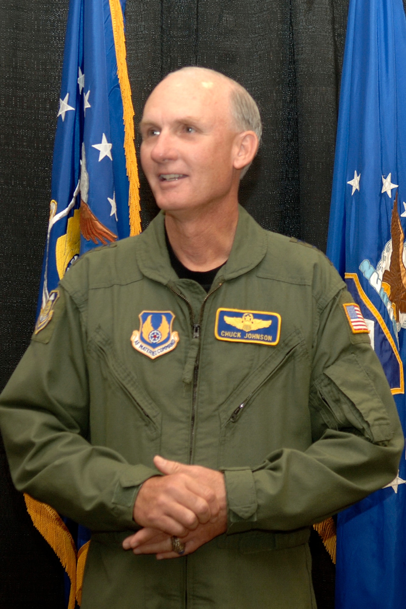 HANSCOM AFB, Mass. -- Lt. Gen. Chuck Johnson addresses a gathering of the enlisted force at Hanscom after receiving an official invitation to join the Order of the Sword, the highest honor that enlisted servicemembers can bestow. (U.S. Air Force photo by Jan Abate)

