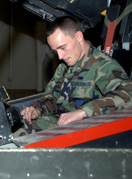 Staff Sgt. William Jenkins, 49th Aircraft Maintenance Squadron, prepares to run tests in the cockpit of an F-117A Nighthawk during an operational readiness exercise at. The players in the ORE consisted of the 49th Operations Group and 49th Maintanance Group. (U.S. Air Force photo/ Airman 1st Class Tiffany Trojca)