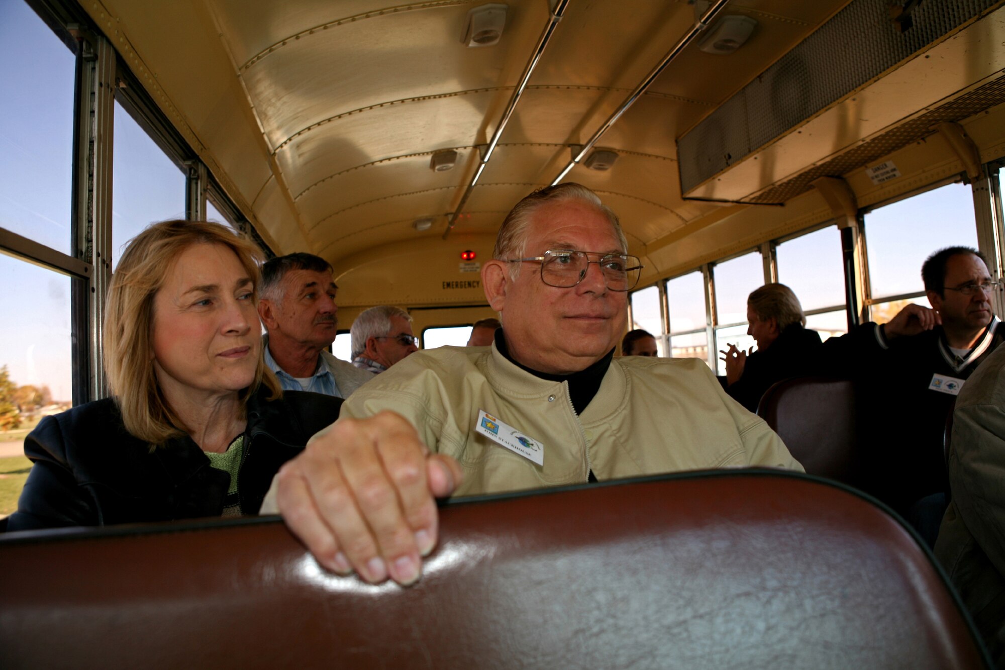 GRISSOM AIR RESERVE BASE, Ind.-- Grissom Community Council members John and Patricia Stackhouse ride in an Air Force bus to reach one of their many destinations during the November UTA's base tour. (U.S. Air Force/SrA. Omar Delacruz)