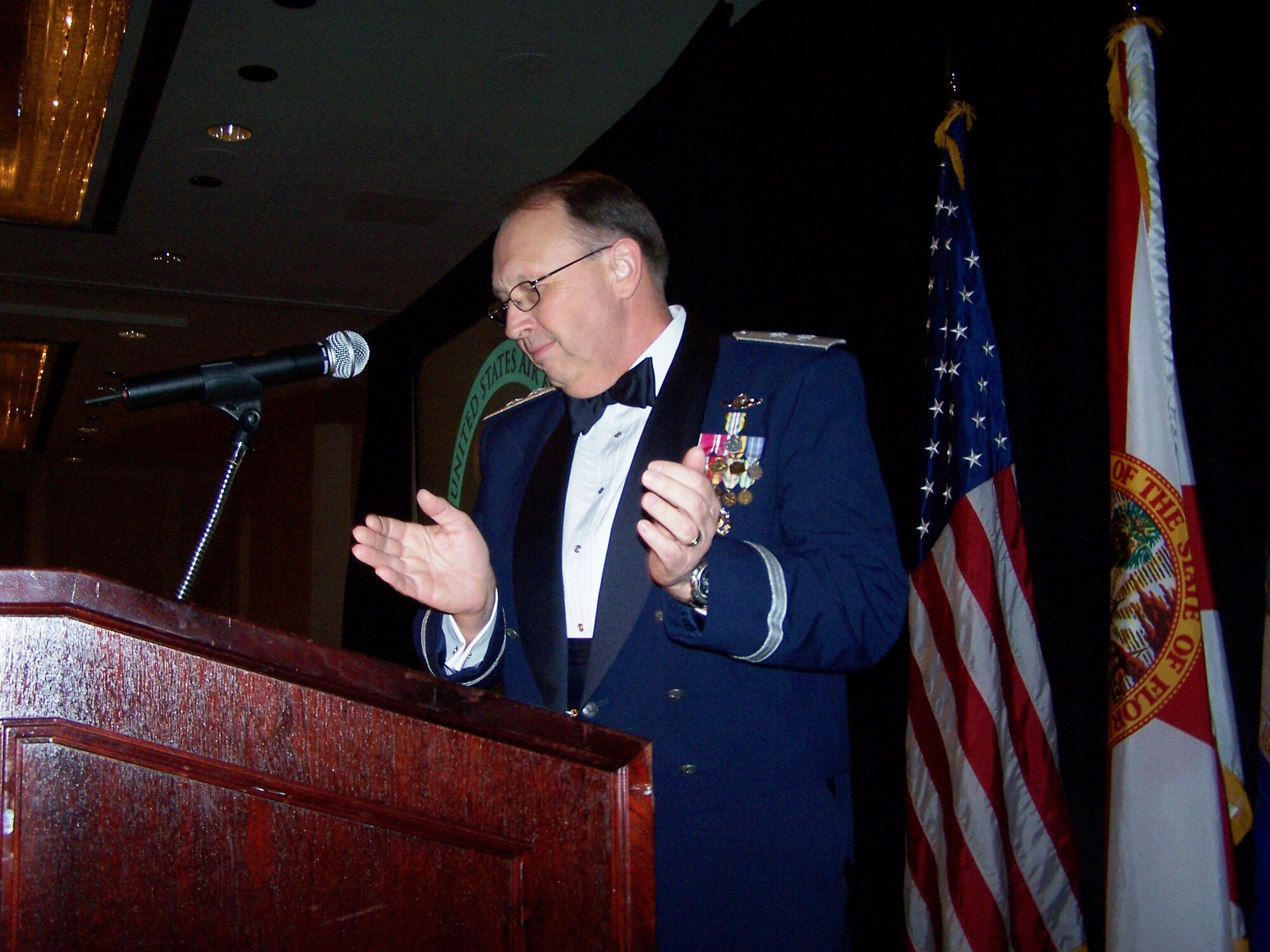 Maj. Gen. Charles Stenner, Assistant Deputy Chief of Staff for Strategic Plans and Programs, Headquarters U.S. Air Force and former 482nd Fighter Wing commander speaks to the 580 military and civilian personnel attending Homestead Air Reserve Base’s "Heritage to Horizons" Air Force ball, Nov. 2, 2007.  The night’s event was part of a year long world-wide celebration commemorating the 60th Anniversary of the U.S. Air Force and local military members recently deployed.  The gala was co-hosted by the 482nd FW, Homestead ARB, Fla., and the Greater Homestead/Florida City Chamber of Commerce Military Affairs Committee. (U.S. Force photo/Lt. Col. Tom Davis)