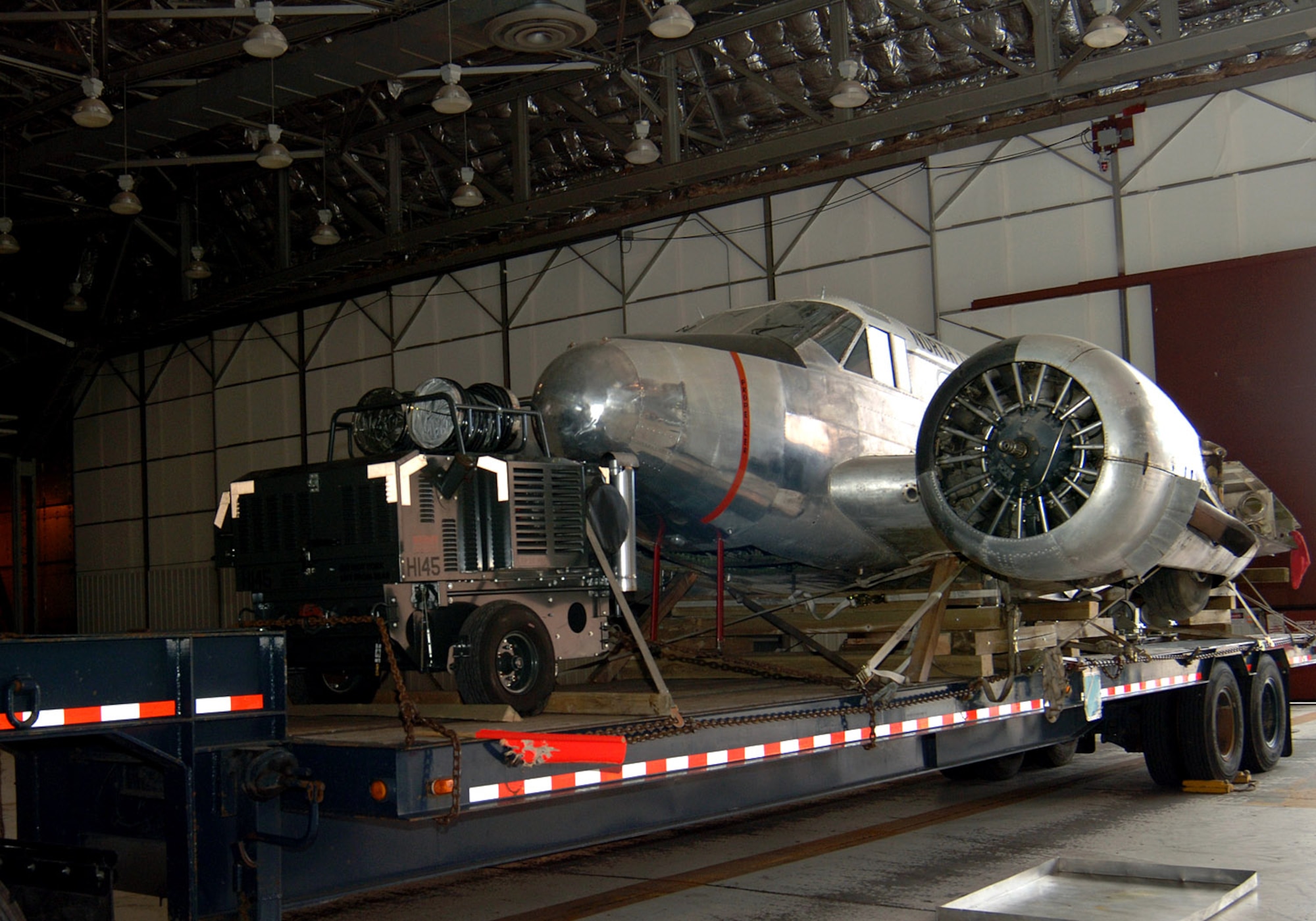 This C-45 Expeditor awaits its move from Grand Forks Air Force Base, N.D., to its new home in the air park at McChord AFB, Wash. (U.S. Air Force photo/Senior Airman SerMae Lampkin)