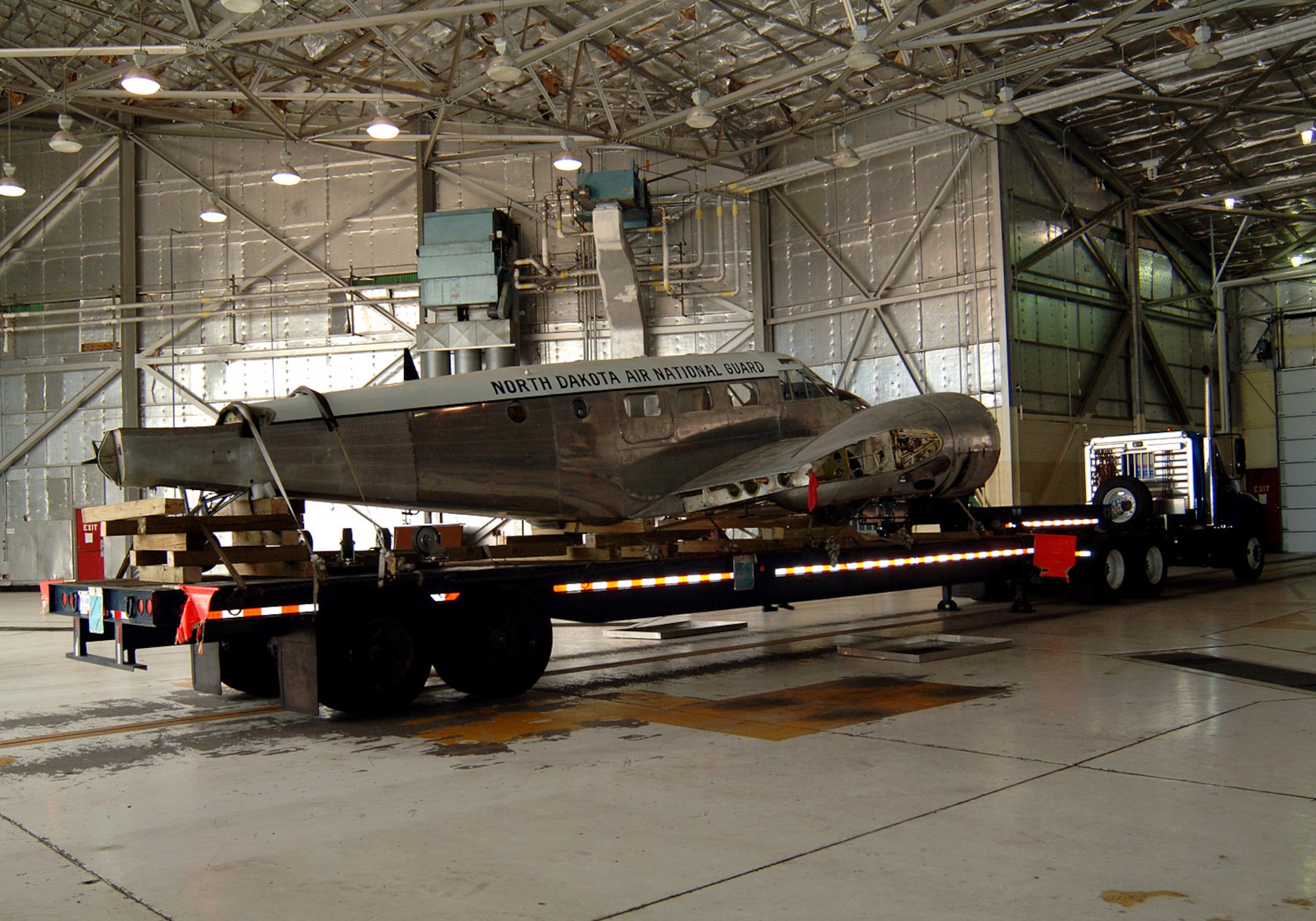 This C-45 Expeditor awaits its move from Grand Forks Air Force Base, N.D., to its new home in the air park at McChord AFB, Wash.  (U.S. Air Force photo/Senior Airman SerMae Lampkin)