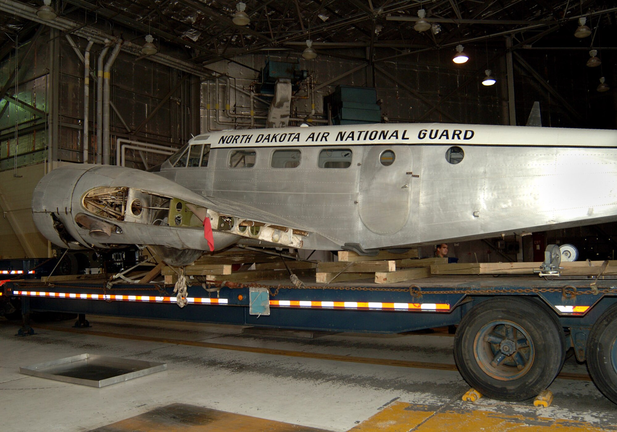 This C-45 Expeditor awaits its move from Grand Forks Air Force Base, N.D., to its new home in the air park at McChord AFB, Wash.  (U.S. Air Force photo/Senior Airman SerMae Lampkin)