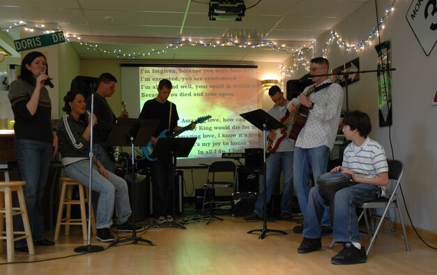 Malmstrom Airmen play Christian music during a contemporary Christian service Nov. 4 at the Detour. The Sunday service begins at 10 a.m. (U.S. air Force photo/Airman 1st Class Dillon White)