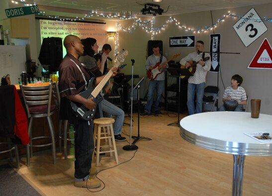 Malmstrom Airmen play Christian music during a contemporary Christian service Nov. 4 at the Detour. The Sunday service begins at 10 a.m. (U.S. air Force photo/Airman 1st Class Dillon White)