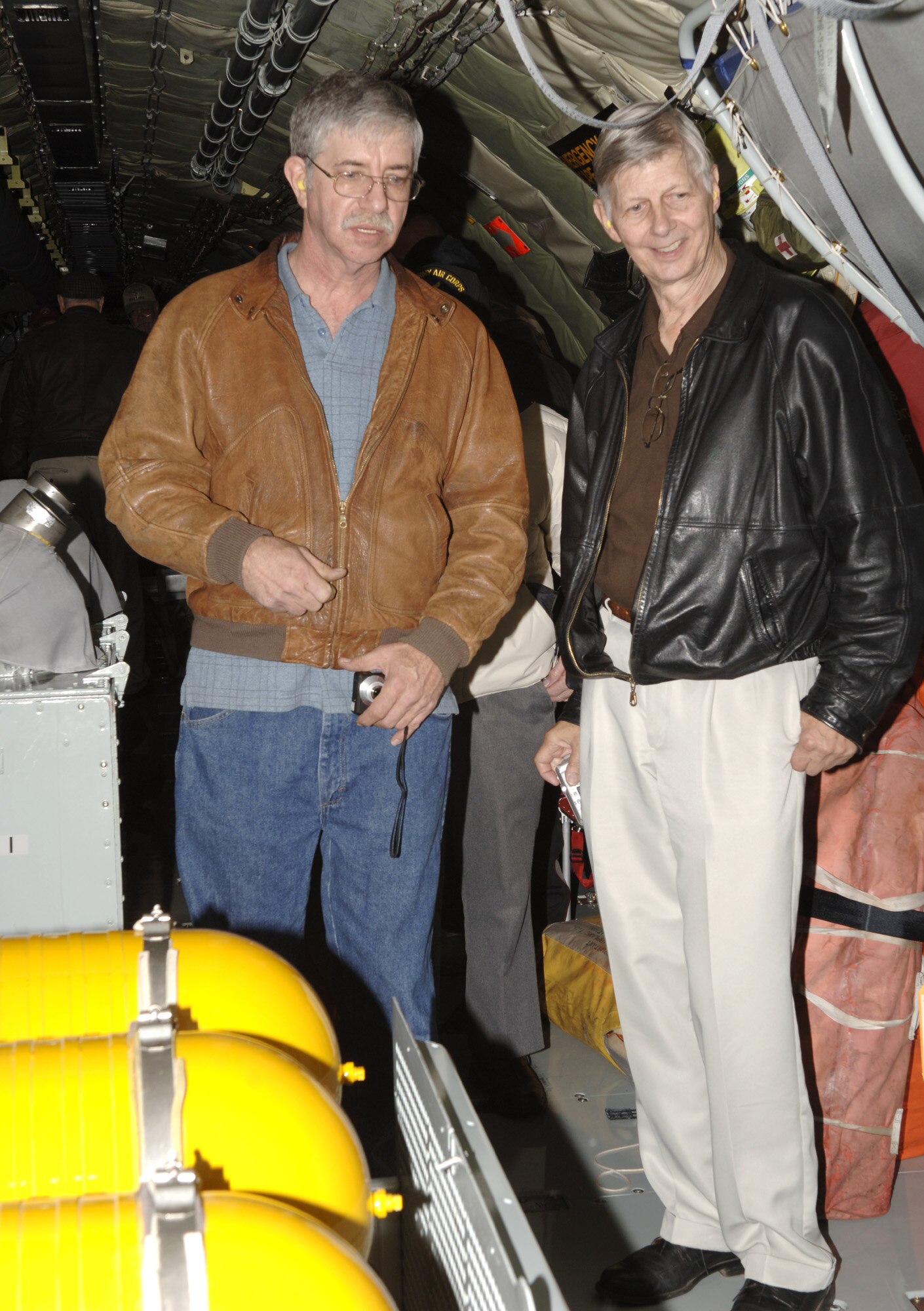 FAIRCHILD AIR FORCE BASE, Wash. – Fred Manthey, who served in the Air Force during the Korean War, and Dennis Gravley, previously an Army sergeant who also served in the Korean War, take a look around the interior of a KC-135 Stratotanker during an orientation flight Nov. 8. There were 14 veterans present for the flight that was given in conjunction with Veteran’s Day. (U.S. Air Force photo / Airman 1st Class Darlene West)