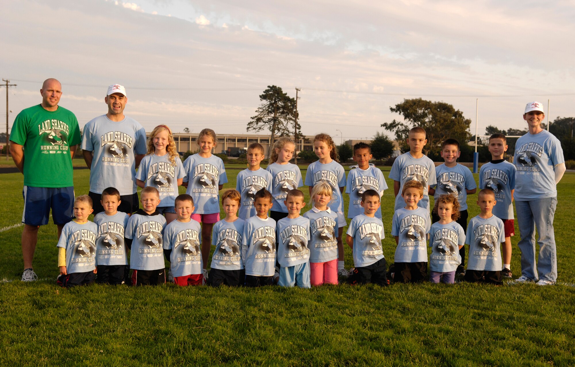 VANDENBERG AIR FORCE BASE, Calif. -- The Land Sharks pose for a group photo prior to their final track meet on October 29. Each season lasts six weeks, with children competing in three races each. (U.S. Air Force photo/Airman 1st Class Christian Thomas)
