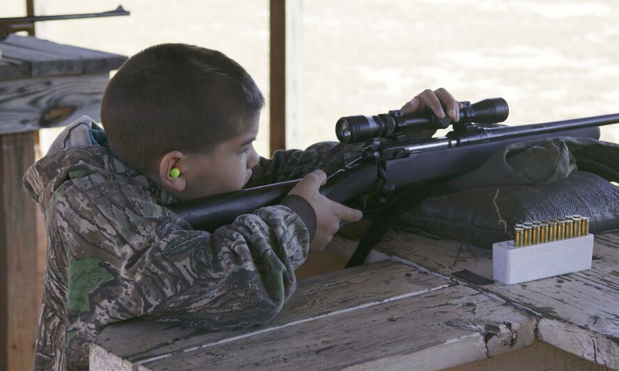 Poinsett Range, S.C.-- Dakota Morrison, son of Randy Morrison, takes a shot during practice rounds Nov. 10. Fifteen children from South Carolina and their parent or guardian participated in the annual youth deer hunt held by Shaw Air Force Base and the Department of Natural Resources. (U.S. Air Force photo/Senior Airman Holly Brown.)