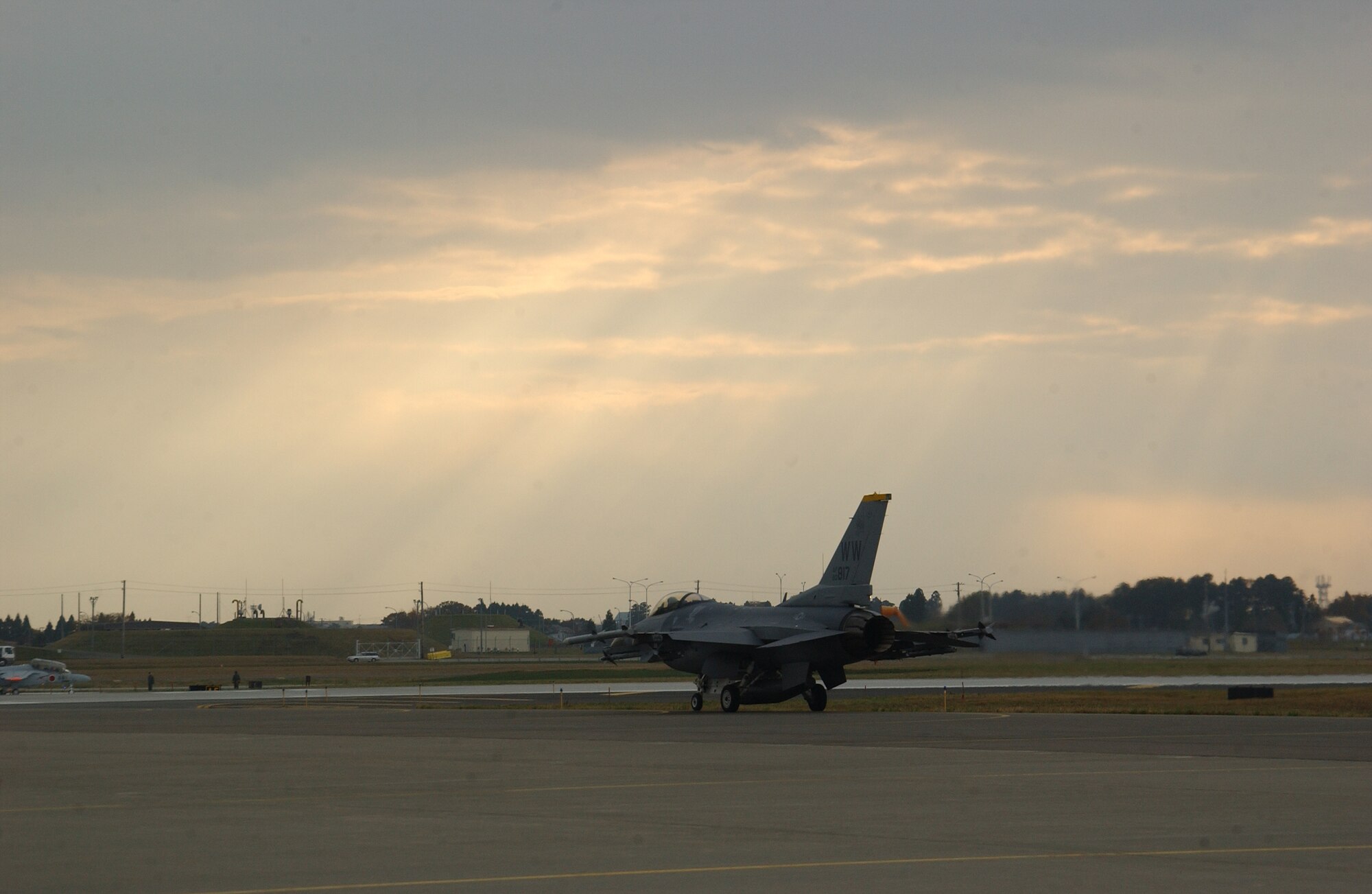 MISAWA AIR BASE, Japan -- 14th Fighter Squadron pilot, Capt. James Smith, taxis his F-16 onto the runway in preparation for take-off during an exercise Keen Sword mission here Nov. 14, 2007. The two-week Pacific exercise began Nov. 6, 2007. (U.S. Air Force photo by Senior Airman Robert Barnett)