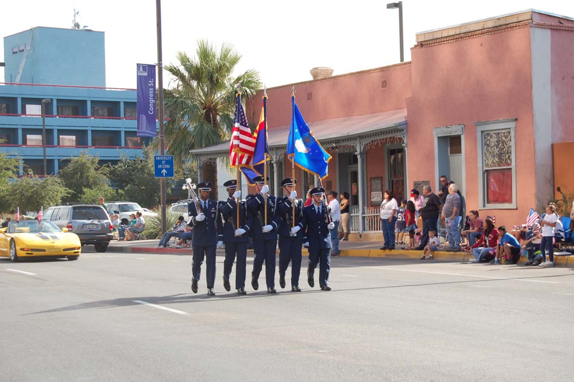 Members of the Davis-Monthan Honor Guard march in downtown Tucson Nov. 12 in the 88th Annual Veteran's Day Parade (U.S. Air Force photo by 2nd Lt. Mary Pekas)