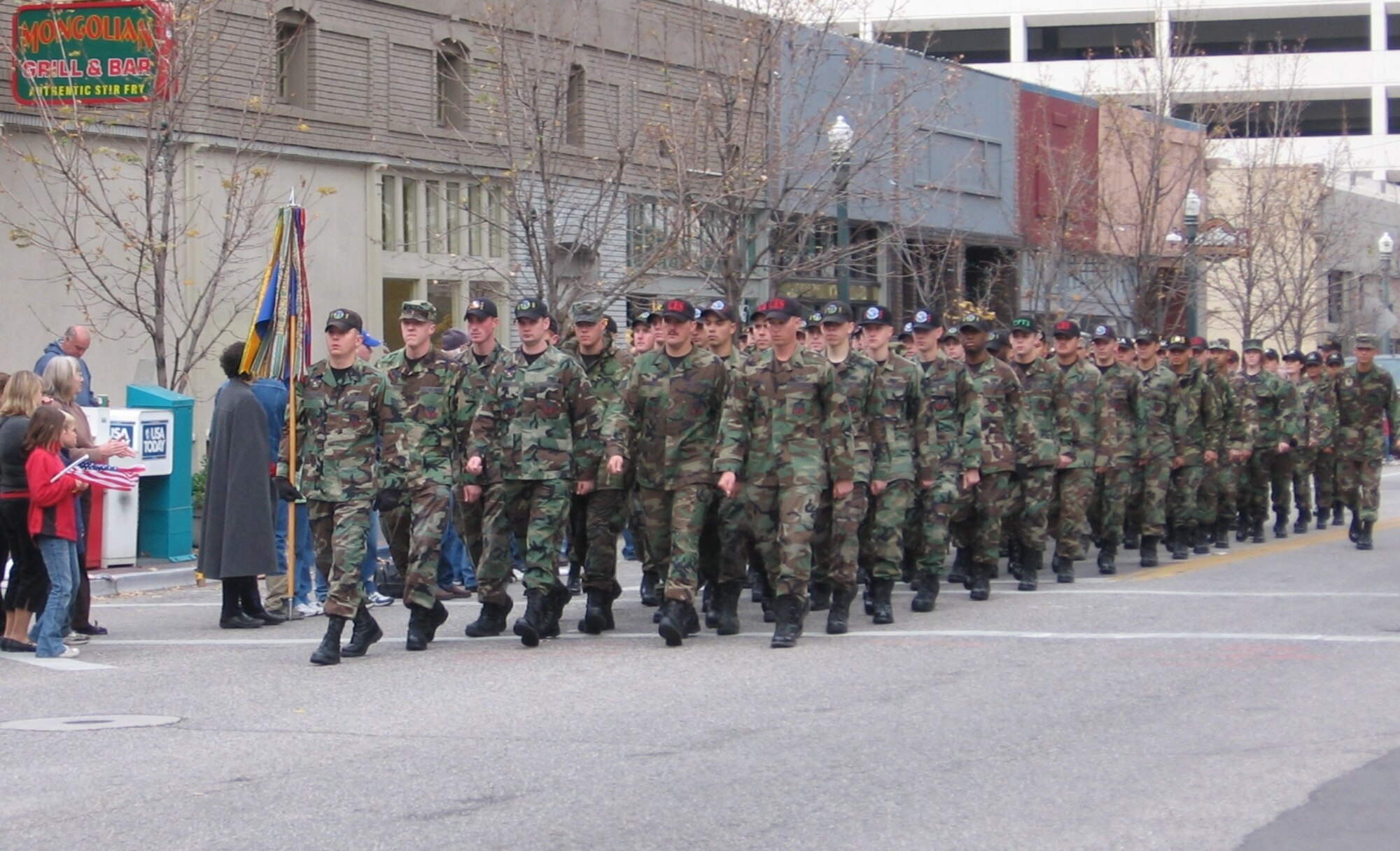 MOUNTAIN HOME AIR FORCE BASE, Idaho -- Gunfighters from Mountain Home AFB march in the Boise Veterans Day parade Nov. 10. (U.S. Air Force photo/ Maj. Damien Pickart)