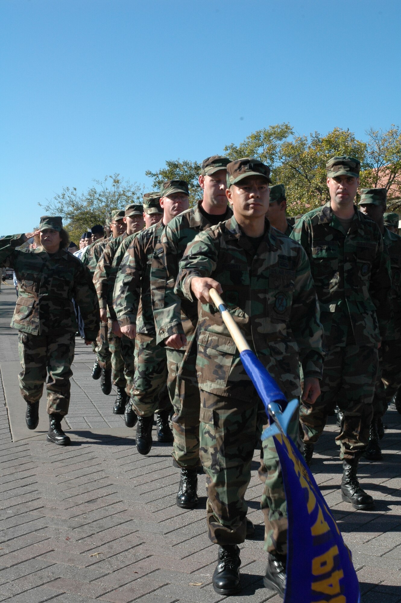 Members of the 349th Air Mobility Wing march down North Texas Street during the 7th Annual City of Fairfield's Veterans Day Parade Nov. 11. The 349th AMW, along with the 60th AMW, 615th Contingency Response Wing and the Travis Honor Guard, marched in the parade, representing military members who have served and continue to serve. (U.S. Air Force photo/Senior Airman Shaun Emery)


