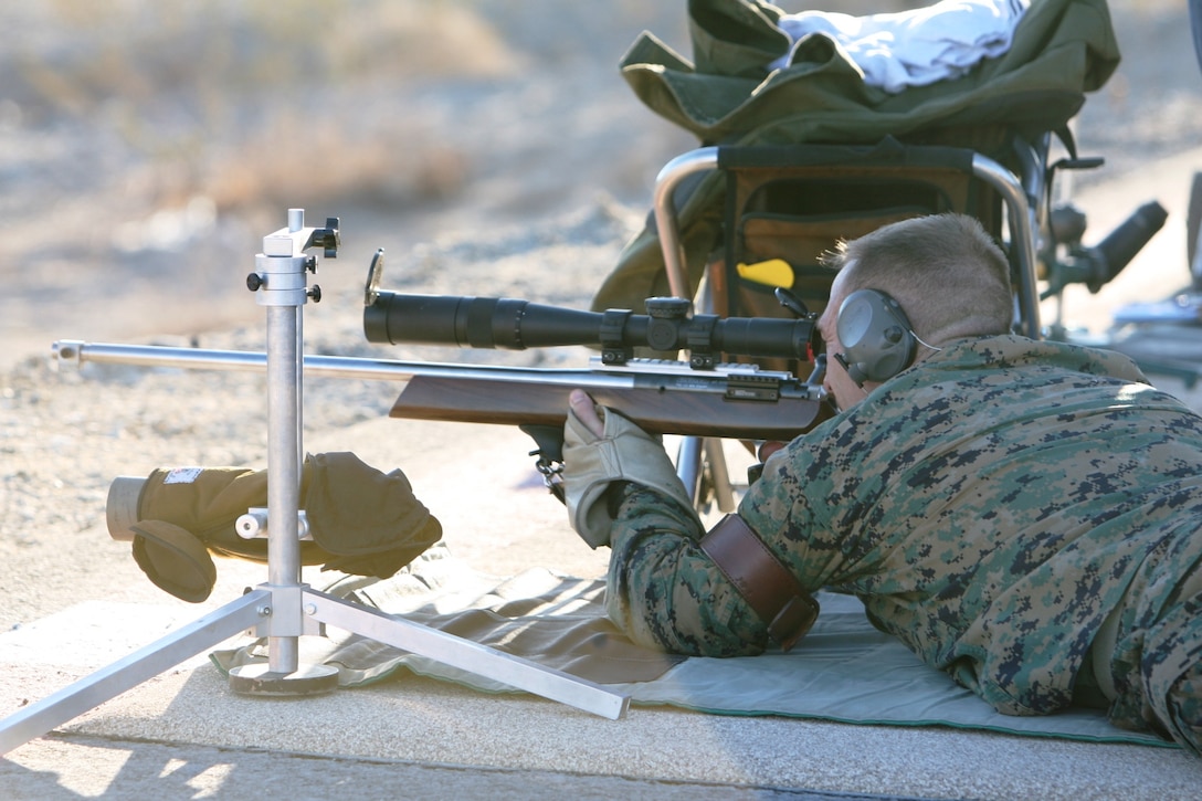 Lt. Col. Thomas Frederick, G3 deputy director, fires the first shot of the 48th annual Twentynine Palms National Rifle Association Long Range  and High Power Regional competitions at the Combat Center?s rifle range Nov. 15.