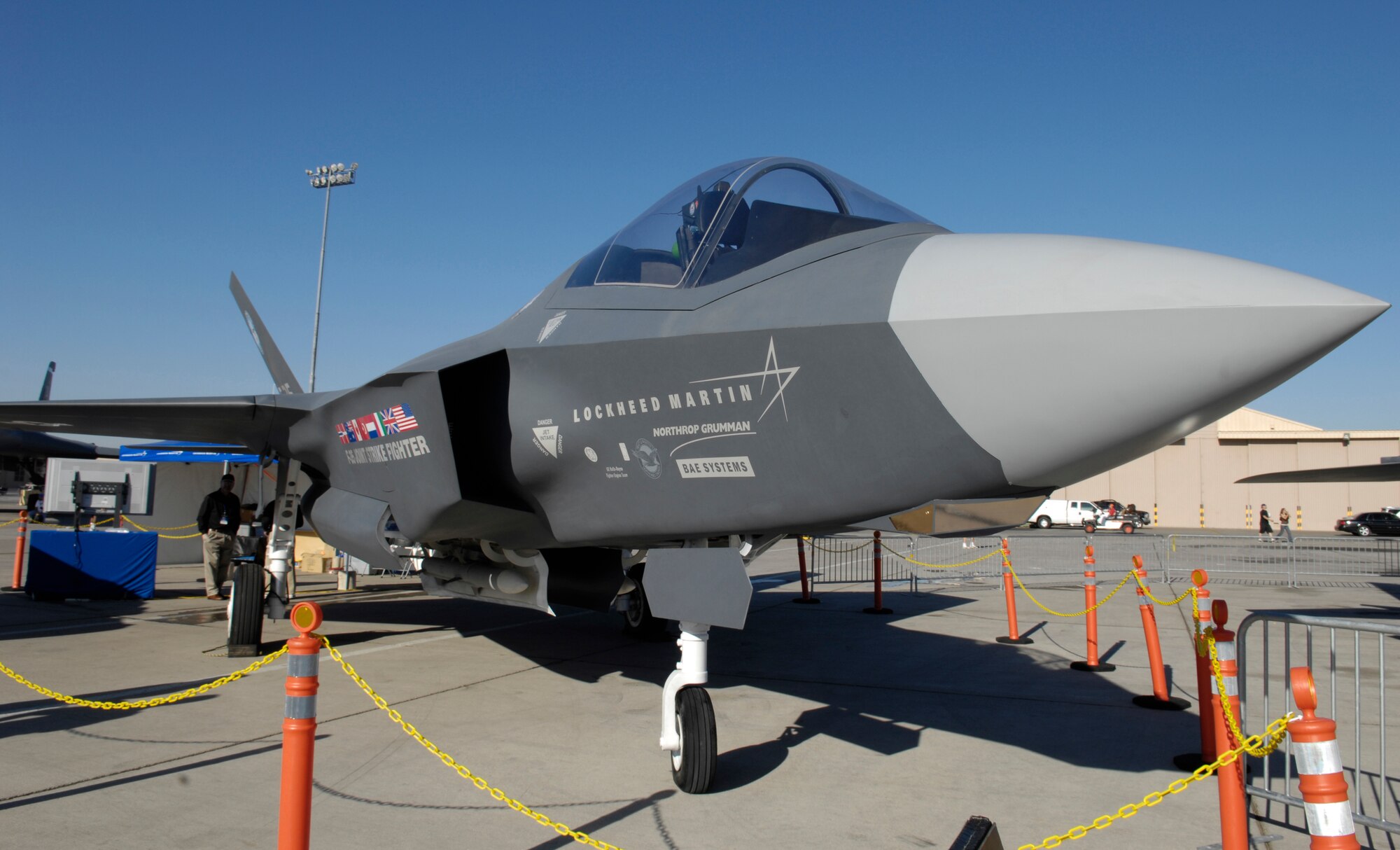 NELLIS AIR FORCE BASE, Nev. -- A scale model of an F-35 Lightning II Joint Strike fighter sits on display during the 60th Anniversary Air Show here Nov. 10. The F-35 Lightning II is a single-seat, single-engine, stealth-capable military strike fighter, a multi-role aircraft that can perform close air support, tactical bombing, and air-to-air combat.  (U.S. Air Force photo/Airman 1st Class Matthew Plew)