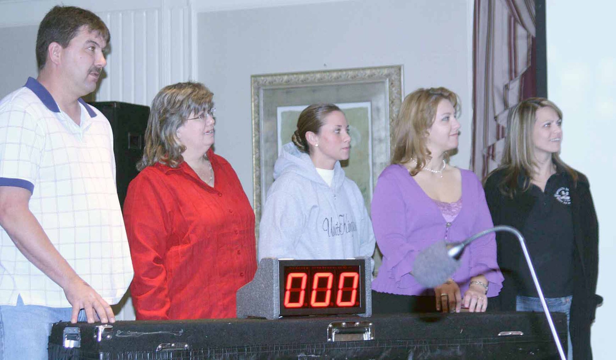 Members of the 552nd Aircraft Sustainment Squadron participate in the Team Tinker Fabulous Family Feud contest Nov. 1. (Air Force photo by Becky Pillifant)