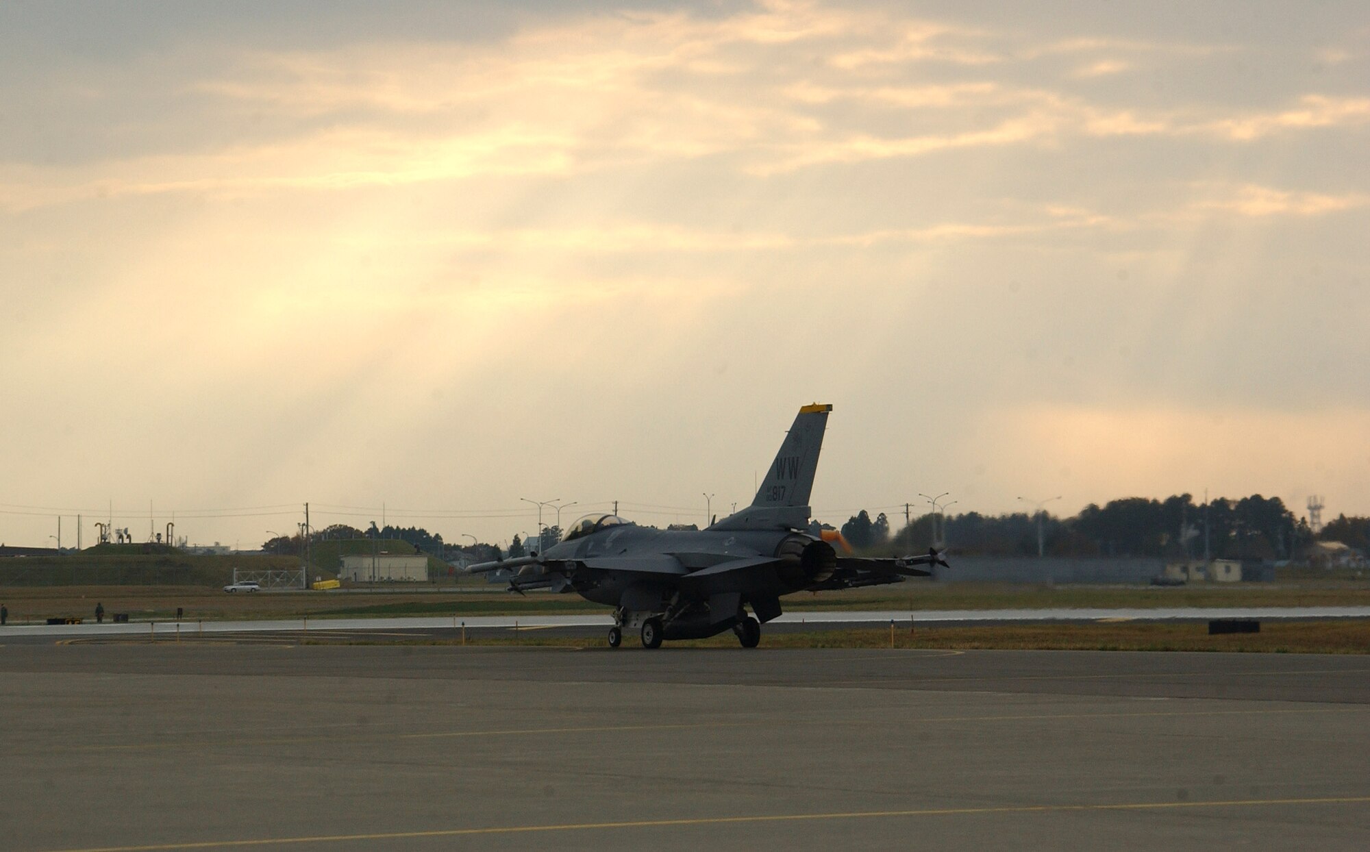 Capt. James Smith taxis his F-16 Fighting Falcon onto the runway in preparation for take-off during Eercise Keen Sword Nov. 14 at Misawa Air Base, Japan. The two-week Pacific exercise began Nov. 6. Captain Smith is with the 14th Fighter Squadron. (U.S. Air Force photo/Senior Airman Robert Barnett) 
