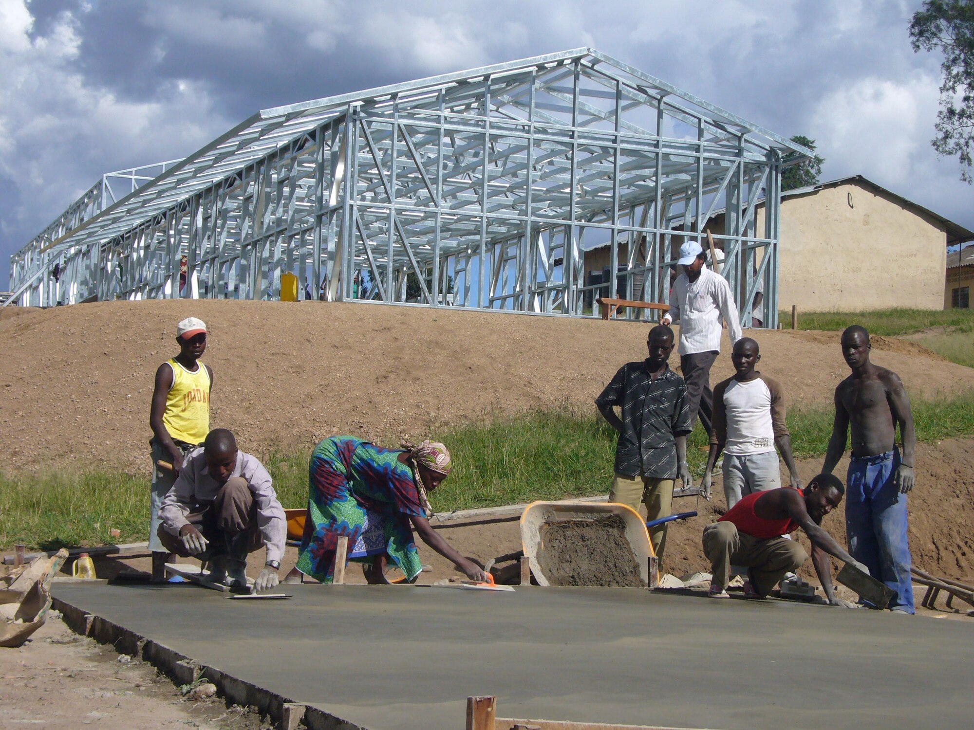 Rwandans from the Bugesera region have been hired to construct the Shyara School. The project is funded by the U.S. Department of Defense and is projectected to open at the end of November of 2007 and will accomodate 300 male and female students.  (U.S. Air Force photo by Capt. Erin Dorrance)

