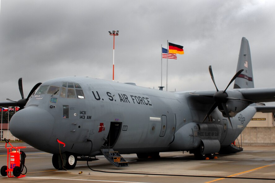 The New C-130J model aircraft is prepped for take off Nov. 8, on Ramstein Air Base, Germany. Starting 2009-2011, the C-130J will began to replace the aging C-130Es at Ramstein. (U.S. Air Force photo/Airman 1st Class Kenny Holston)