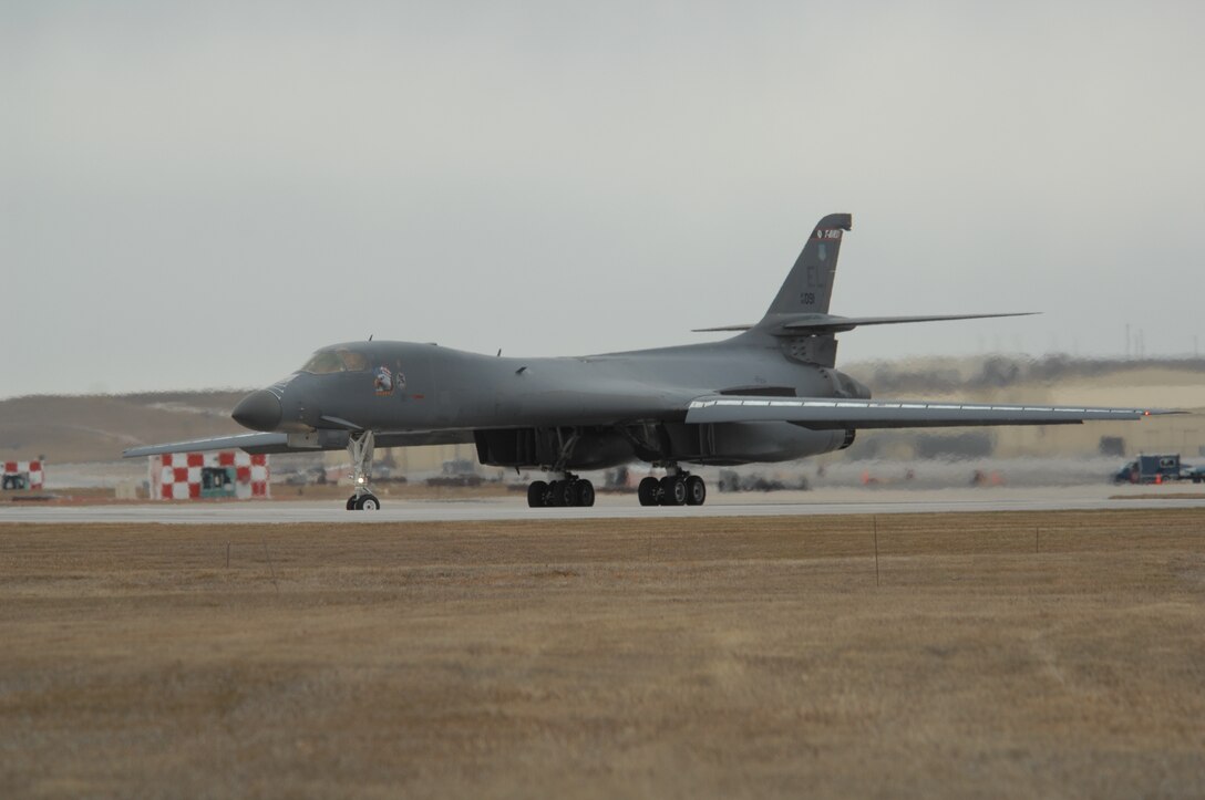 A 37 Bomb Squadron B-1 Bomber taxis on the flight line as it prepares for take off Nov. 16 during the operational readiness inspection.  The inspection, which evaluates the base's war-time mission readiness, kicked off Nov. 14 at Ellsworth Air Force Base, S.D. (U.S. Air Force photo/Airman 1st Class Anthony Sanchelli)
