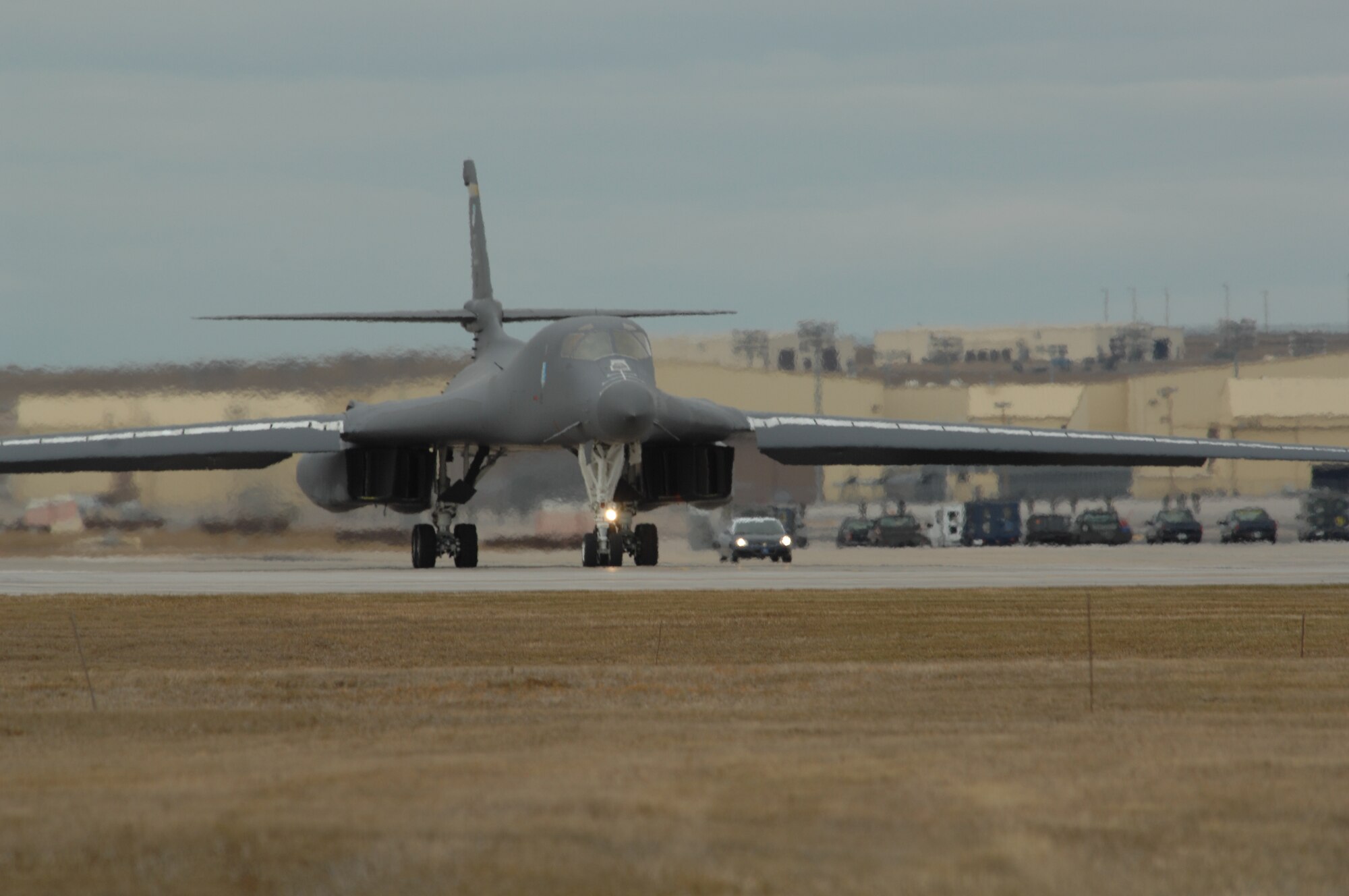 A 37 Bomb Squadron B-1 Bomber taxis on the flight line as it prepares for take off Nov. 16 during the operational readiness inspection.  The inspection, which evaluates the base's war-time mission readiness, kicked off Nov. 14 at Ellsworth Air Force Base, S.D. (U.S. Air Force photo/Airman 1st Class Anthony Sanchelli)