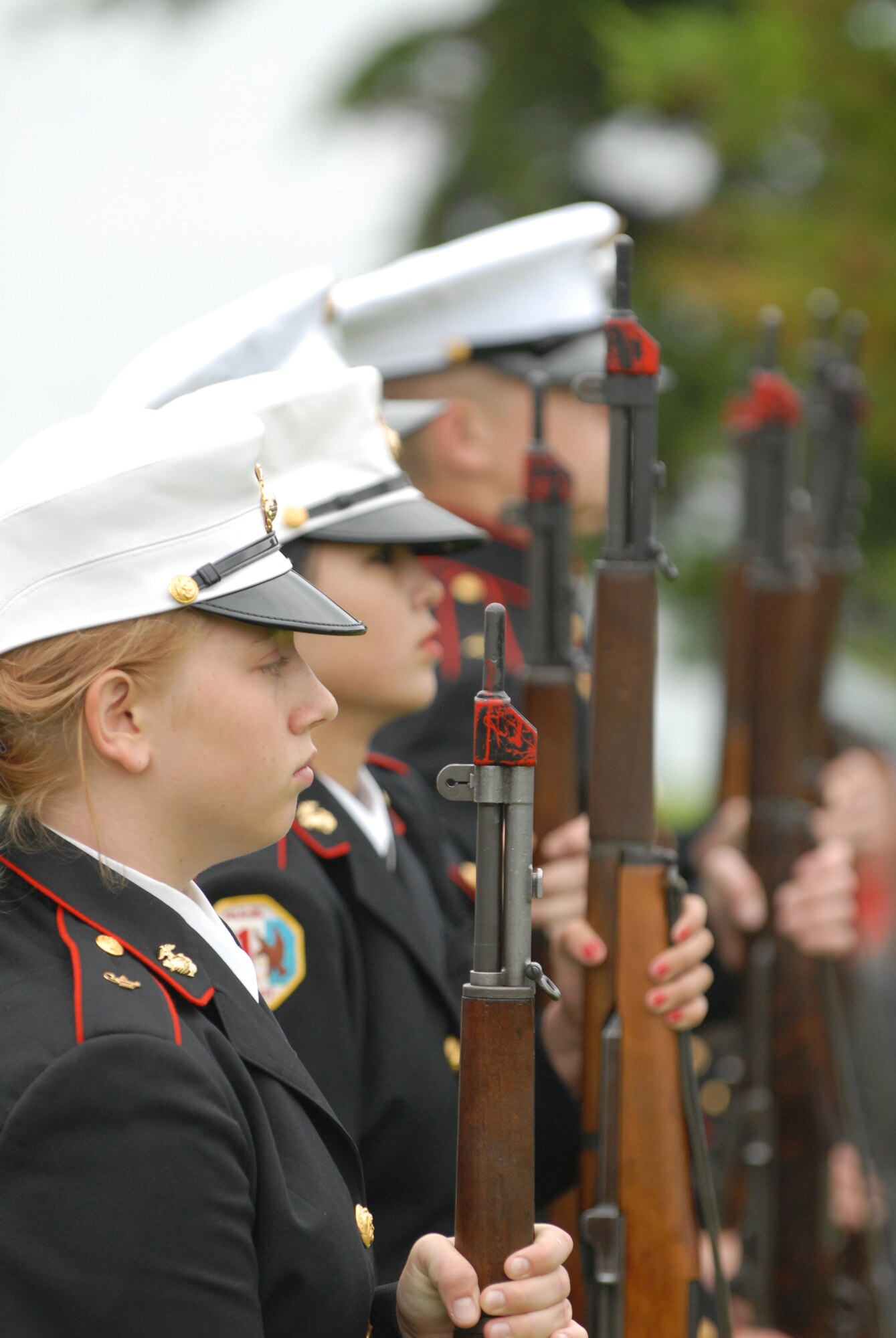 Members of the Redondo Union High School Junior ROTC Program fired a 21 gun salute at Redondo Beach’s fifth Annual Veterans Day Tribute. Col. David Madden, GPS Wing commander, was the keynote speaker. (Photo by Stephen Schester)