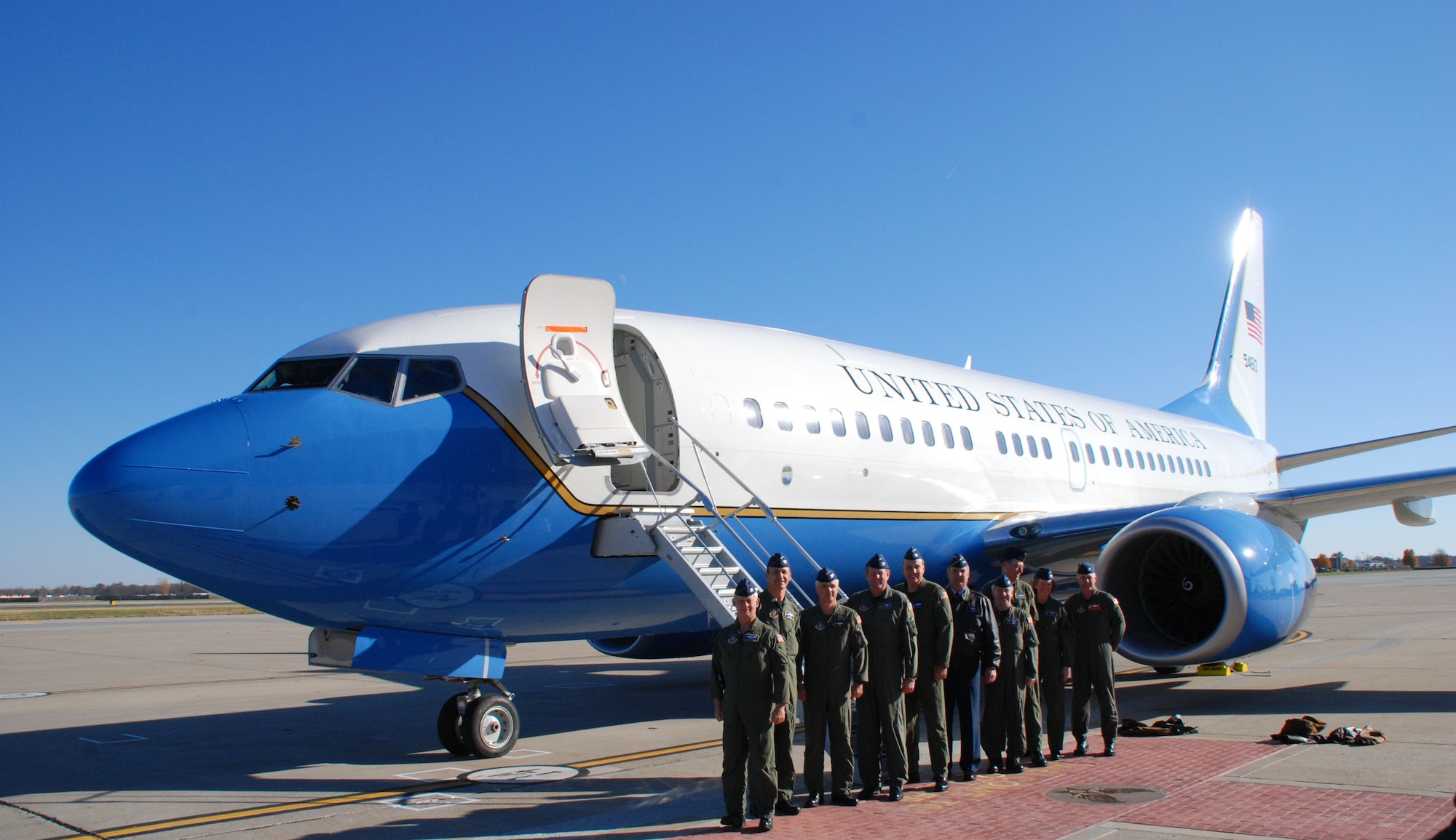 Vice commanders and members of Air Force Reserve Command's 932nd Airlift Wing welcomed a new "baby" to Illinois recently.  They are proud parents of a brand new C-40C aircraft which arrived straight from the factory.  Photo/Capt. Stan Paregien