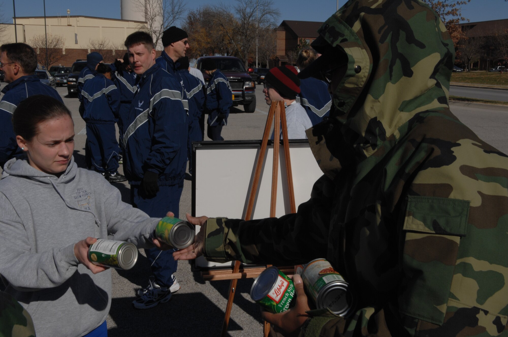 WHITEMAN AIR FORCE BASE, Mo. - More than 50 Team Whiteman members donated 94 food items during the Food Bank 5k Fun Run/Walk Nov. 9. The food donated will be used in Thanksgiving food baskets. (U.S. Air Force photo/Airman 1st Class Jessica Snow)