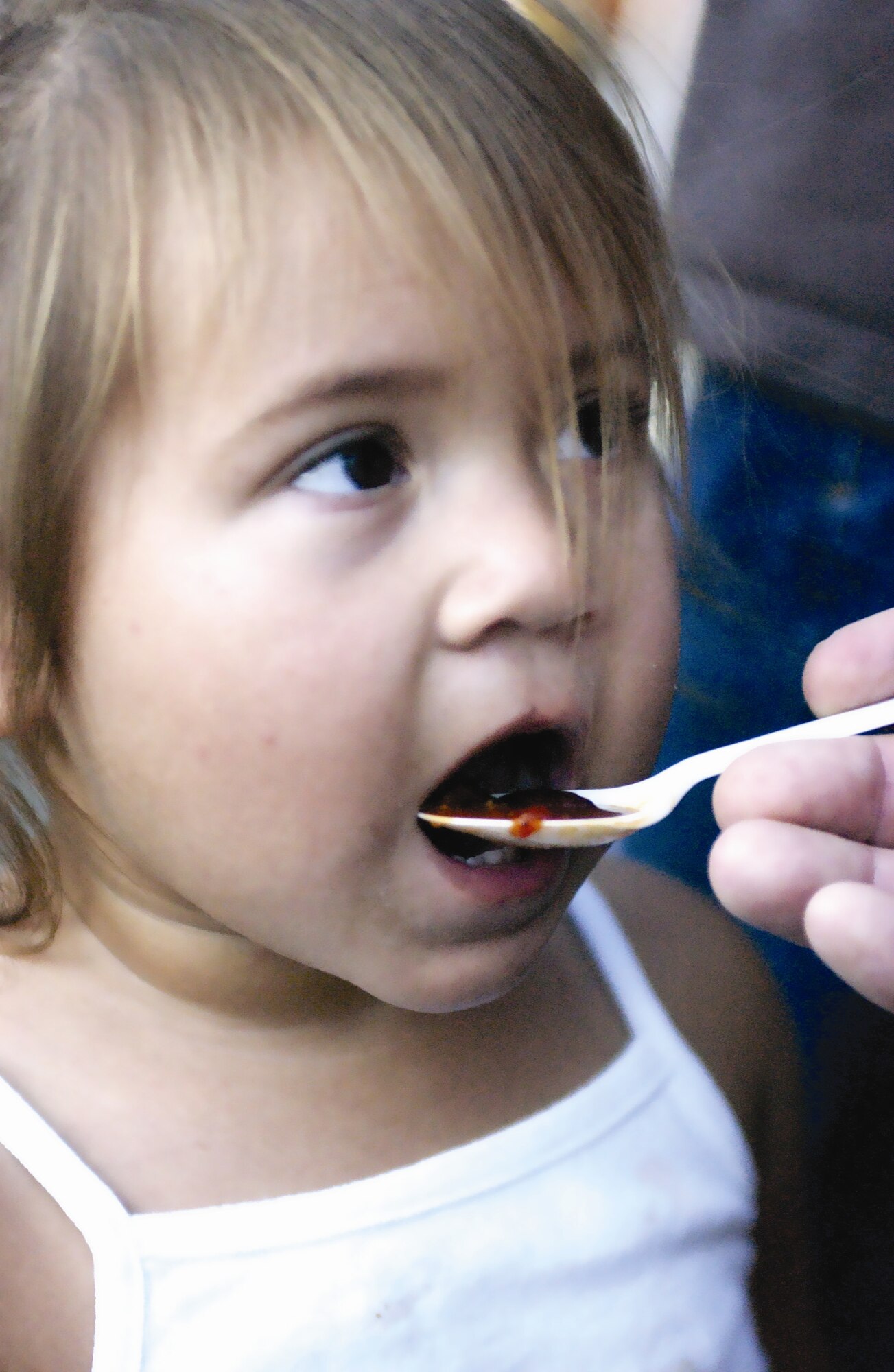 Twenty-two month old Devon, granddaughter of Air Force veteran Herb Sellars, has a taste of chili.  The 452nd Services Squadron hosted the first  Autumn Nights Car Show and Chili Cook-Off Nov. 3. Hundreds of people showed up to LeMay Park to take part in the celebration. For the Chili Cook-Off, the 452nd Fire Department took first place with their smokin’ chili recipe. The 452nd Communications Squadron came in second place and Tahlia Wesley, representing the Army Family Readiness group, took home third. The guests wandered around looking at the various cars on display as well as enjoyed the live entertainment. Food and beverages were also served at the event. The services squadron plans on making this the first of many more Autumn Nights to come. (U.S. Air Force photos by Staff Sgt.Amy Abbott)