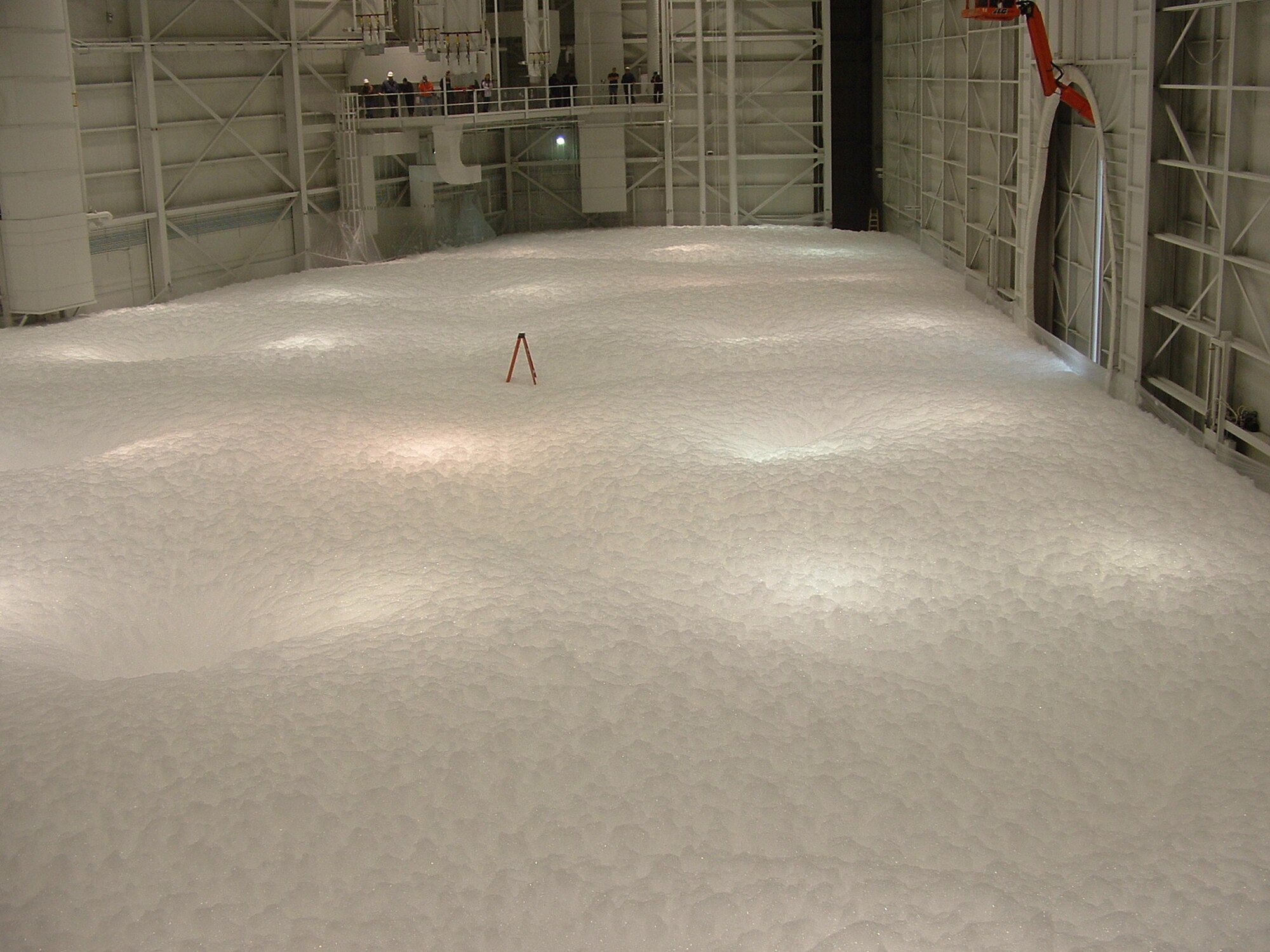 WRIGHT-PATTERSON AFB, Ohio -  A final fire suppression foam test is conducted in the 445th Airlift Wing's new Fuel System Maintenance Hangar Nov. 15, 2007 before the hangar is turned over to the wing.  The Fuels hangar will be the first hangar completed since the 445th aquired the C-5 Galaxy aircraft.  The $65 million construction project accomodates the wing's ten C-5s and includes two new tail-in hangars, the fuel cell hangar, a new squadron operations building, and other renovations. (U.S. Air Force photo/Master Sgt. Randel Cunigan) 