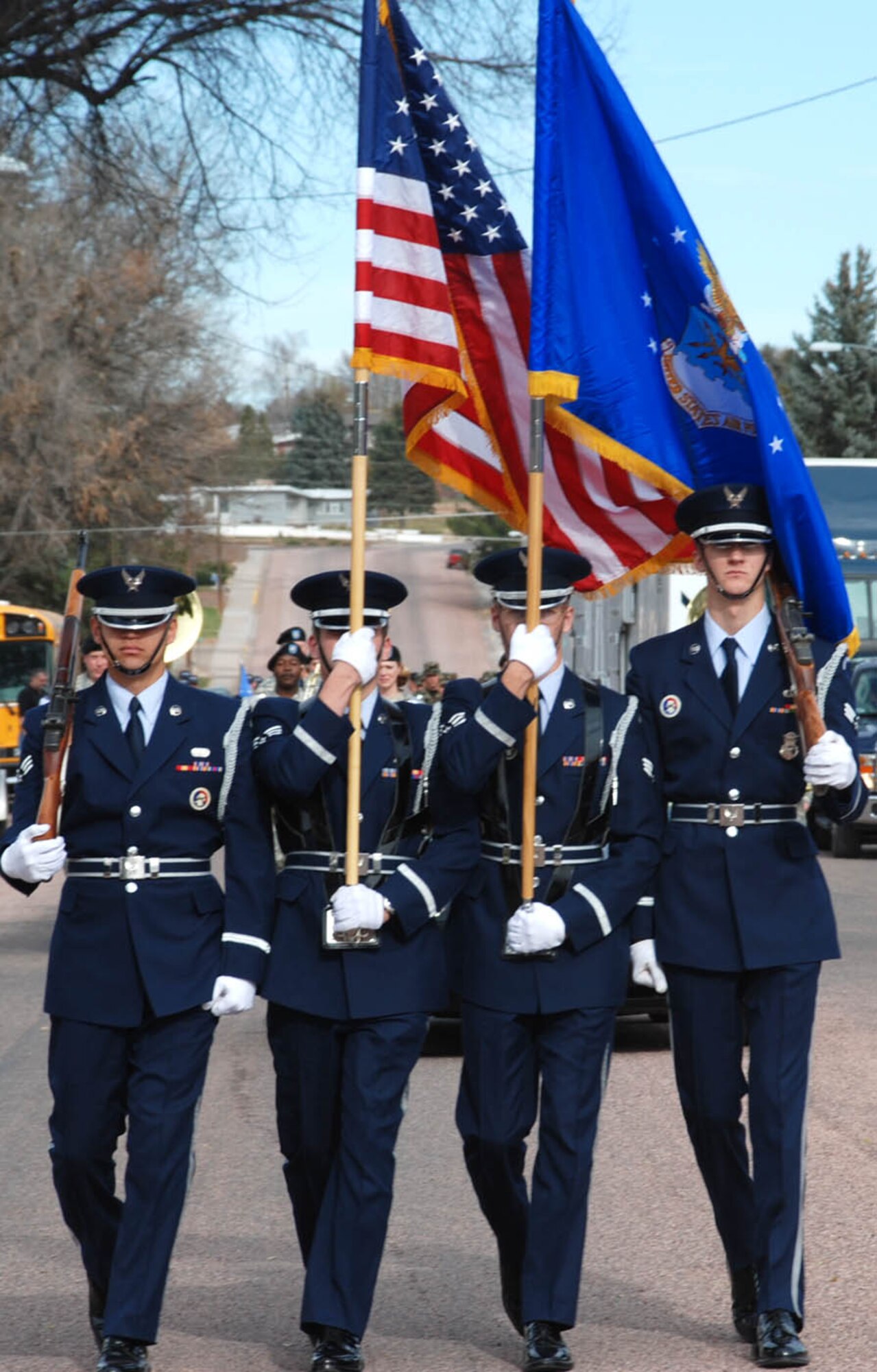 Members of the Warren Honor Guard led the Veterans Day Parade in Torrington, Wyo., Nov. 10 (Photo by Airman 1st Class Alex Martinez).