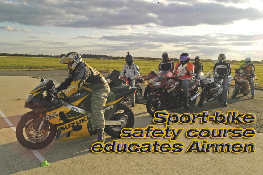 Master Sgt. Jose Ayala and Senior Airman William Landy, sport-bike instructors taught the AMC mandated Sport-Bike Proficiency Training program at the south ramp near the AMC museum Nov. 7 at Dover Air Force Base.  (U.S. Air Force photo/Airman Shen-Chia Chu)
