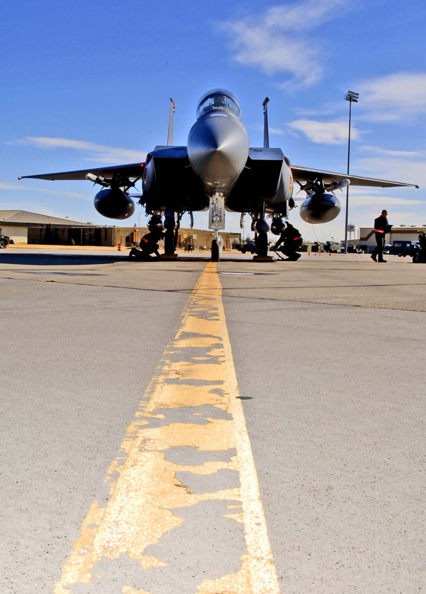 MOUNTAIN HOME AIR FORCE BASE, Idaho -- An F-15 sits on the ramp here at Mountain Home AFB. Mountain Home’s F-15s are undergoing structural inspections in accordance with an order from Gen. John Corley, Air Combat Command Commander. (U.S. Air Force photo/ Airman 1st Class Ryan Crane) 