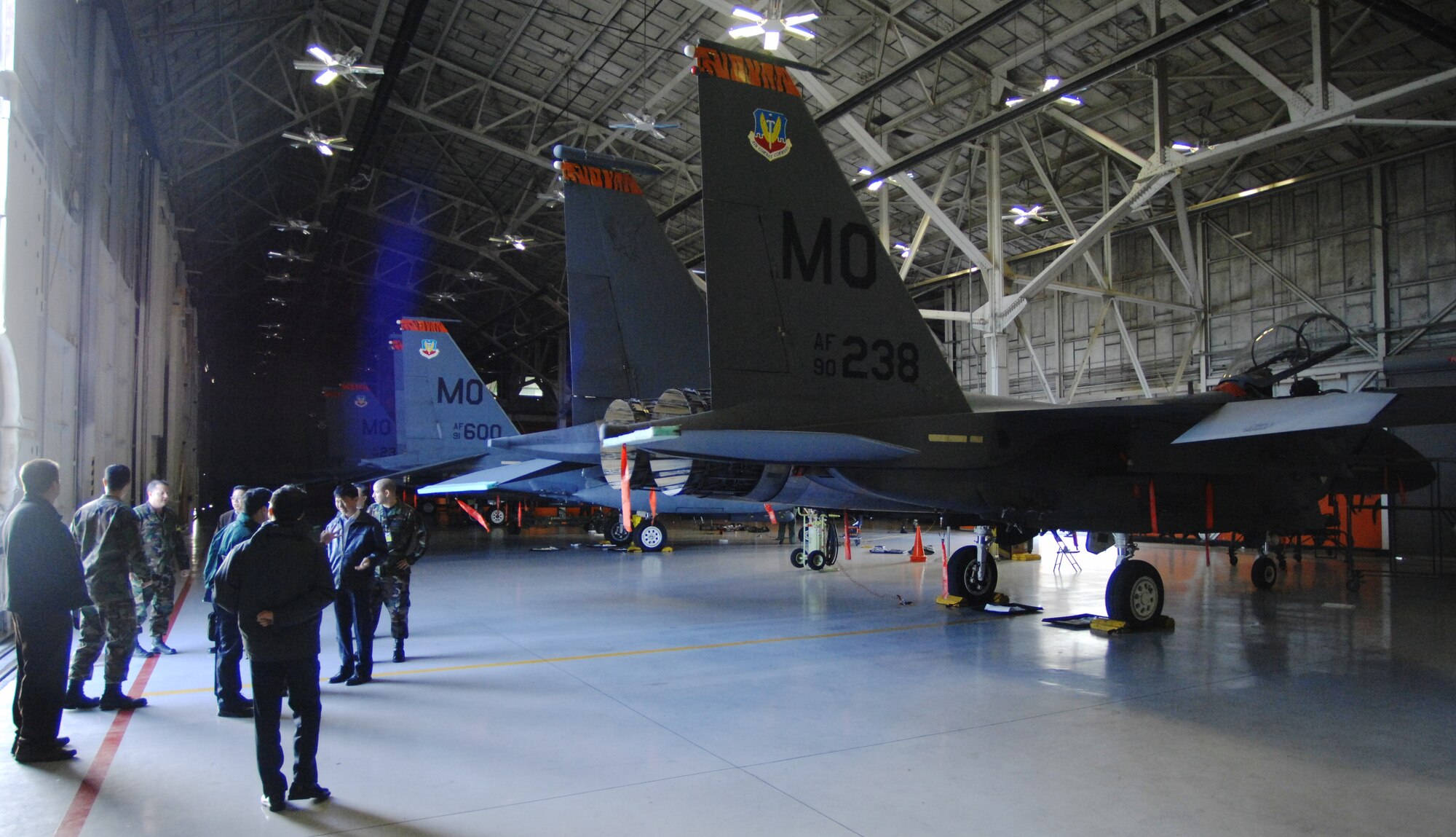 MOUNTAIN HOME AIR FORCE BASE, Idaho -- Republic of Singapore Air Force representatives tour one of the hangars they will be utilizing once they arrive here for training. The RSAF has toured the base's facilities on multiple occasions, preparing to bring close to 500 pilots, maintainers, and their families by April 2009. The RSAF will also bring ten F-15SG's, a reproduction of the F-15E Strike Eagle, to train and fly with the pilots . (U.S. Air Force photo/ Airman 1st Class Ryan Crane)