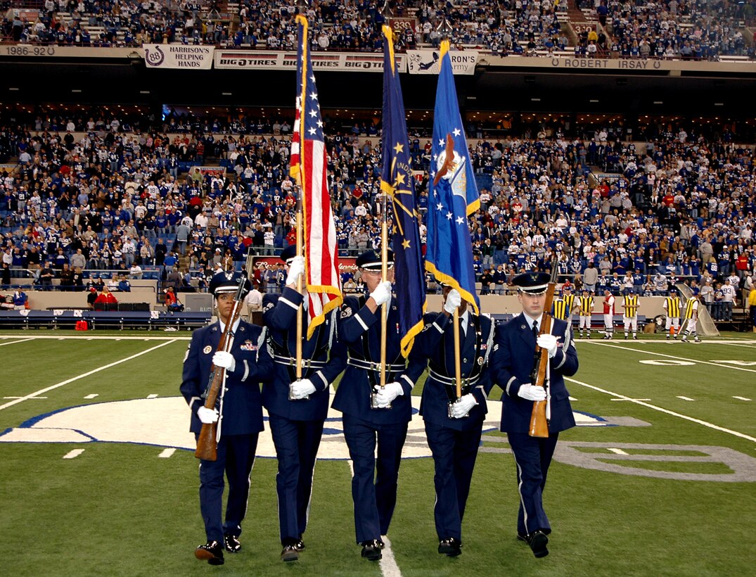 The Grissom Air Reserve Base Honor Guard presented the colors prior to the kick-off of the NFL football game between the Indianapolis Colts and Kansas City Chiefs, Nov. 18. (U.S. Air Force photo/Senior Airman Carl Berry)