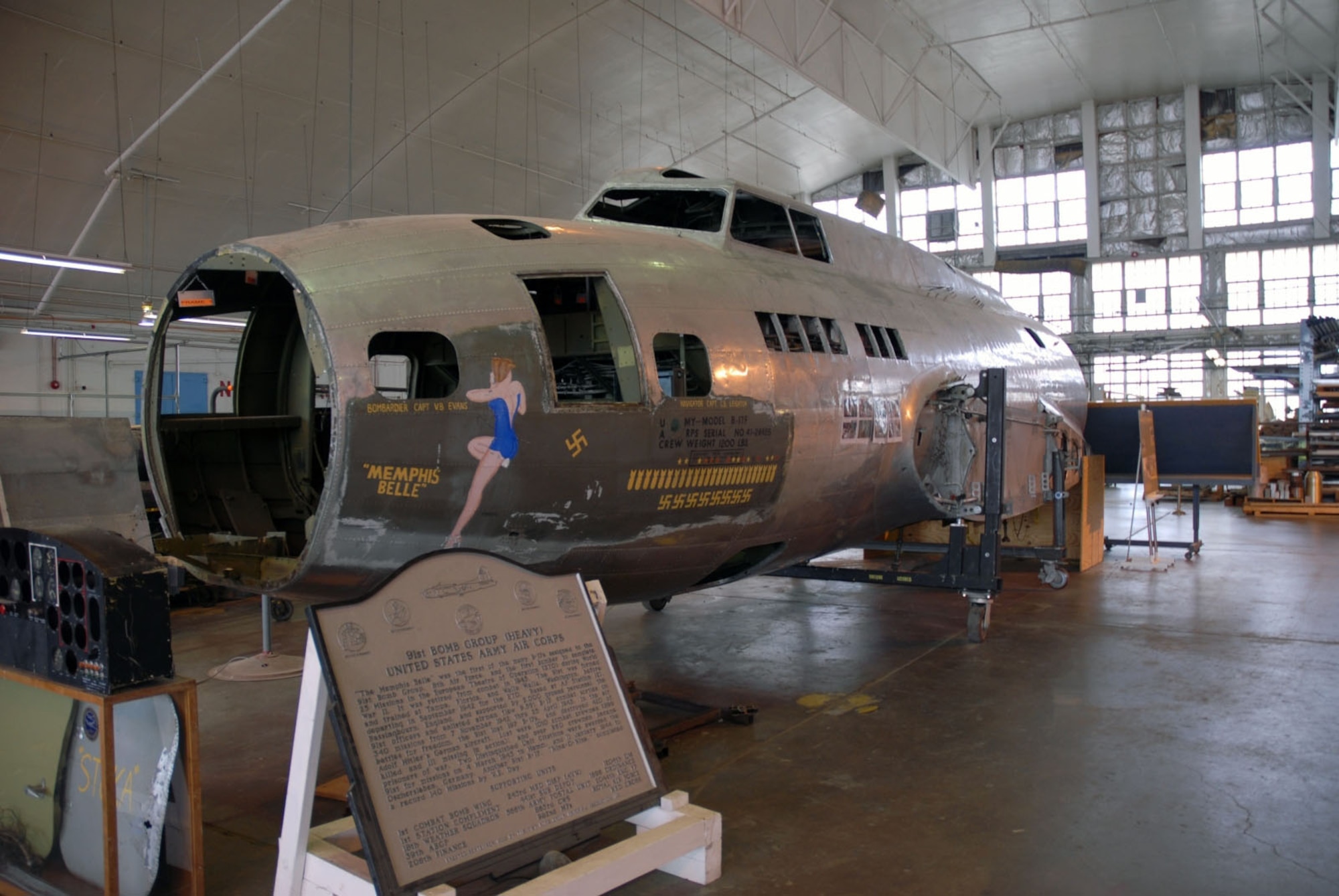 DAYTON, Ohio (11/2007) -- The B-17F "Memphis Belle" in the restoration hangar at the National Museum of the United States Air Force. (U.S. Air Force photo)