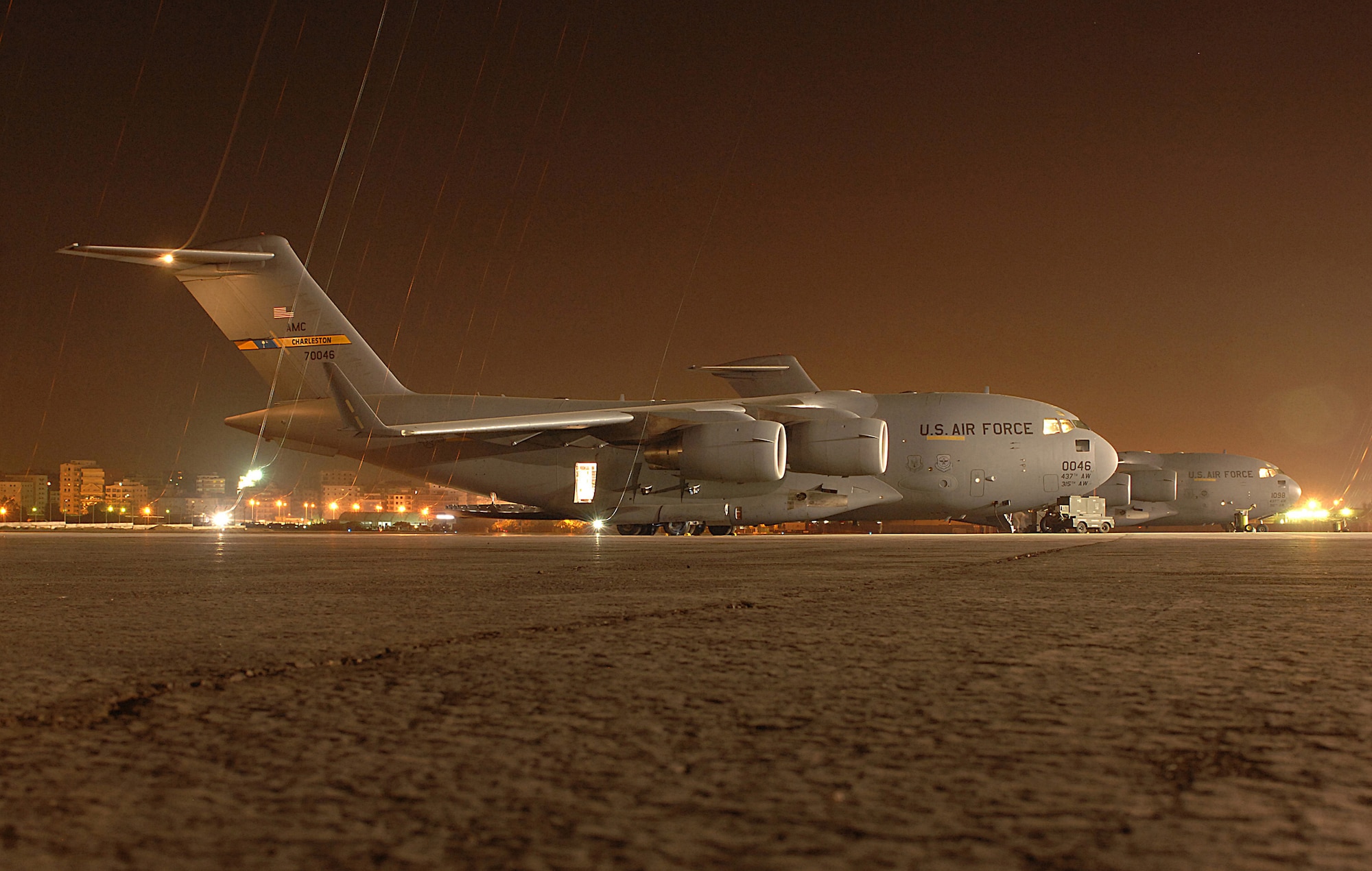 A Charleston AFB C-17 awaits to take off in preparation to drop paratroopers into Cairo, Egypt, Nov. 10 as part of Exercise Bright Star 2007. (U.S Air Force photo/Staff Sgt. Aaron Allmon)