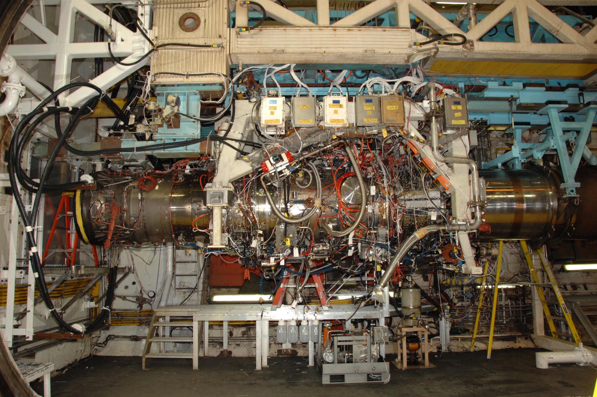 The GE/Rolls-Royce F136 engine in the J-2 Test Cell at Arnold Engineering Development Center (AEDC) as seen between test runs. (Photo by David Housch)