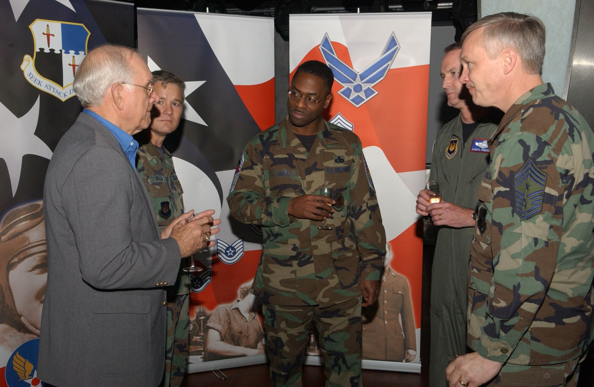 SPANGDAHLEM AIR BASE, Germany – Retired Chief Master Sgt. of the Air Force Sam E. Parish talks with members of the 52nd Fighter Wing after the results from the chief master sergeant promotion test were released. Three Saber senior master sergeants were selected for promotion. U.S. Air Force photo/Senior Airman Kristin Ruleau
