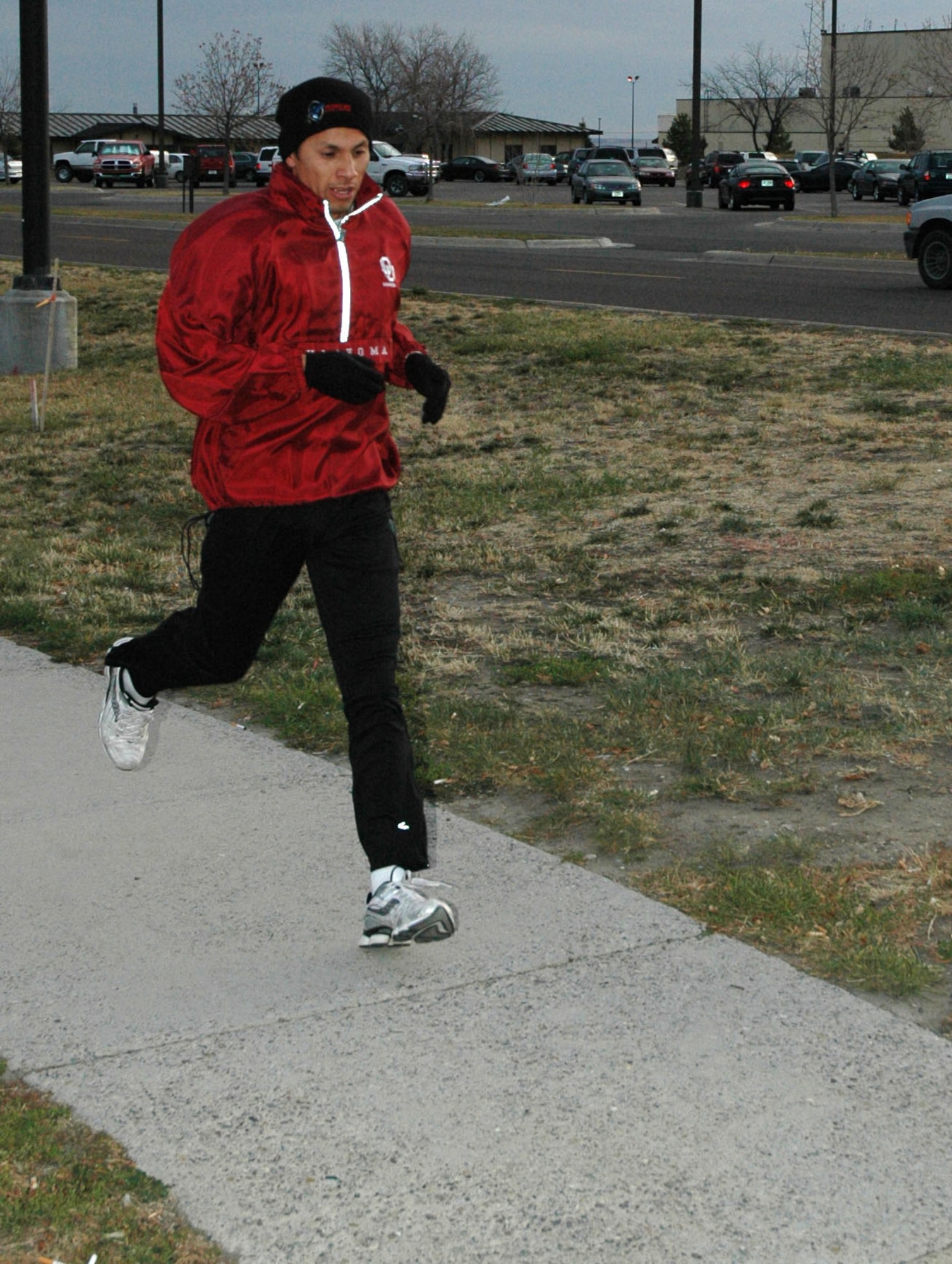 Tech. Sgt. Randy Kingfisher, 341st Maintenance Operations Squadron, crosses the finish during the annual Turkey Trot 5K race at Malmstrom Nov. 15. First and second place finishers in the male and female divisions won frozen turkeys.
1st Lt. Sayuri Cash, 341st Missile Maintenance Squadron, won first place in the female division with a time of 27:00.
Amy Kingfisher took second with a time of 27:25;
Sergeant Kingfisher won first place in the male division with a time of 22:33; and
1st Lt. Joe Schneider, 741st Missile Security Forces Squadron, came in second with a time of 23:08. (U.S. Air Force photo/Airman 1st Class Dillon White)
