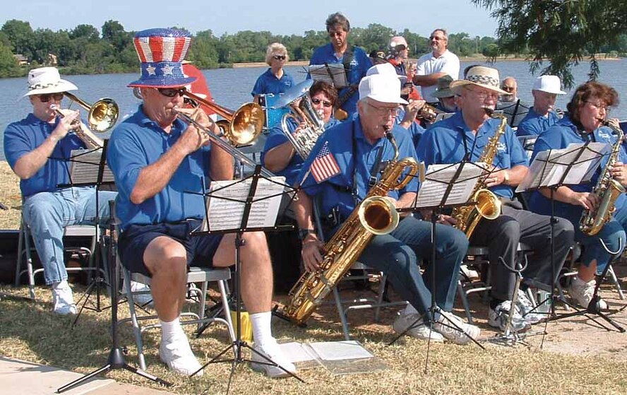 Tinker Flying High Band livens up a patriotic event with their Big Band sound.  The band of volunteers performs at many on and off base functions. (Courtesy photo)