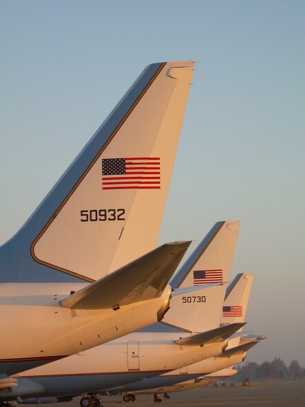 The tails of the three newest 932nd Airlift Wing distinguished visitor airplanes stand out during an early morning in Illinois.  In addition to the maintainers on the ground and the pilots who fly the aircraft, it takes a special person to make in flight service for high-level passengers -- to include the chairman of the Joint Chiefs of Staff, the First Lady of the United States, the secretary of State, secretary of the Interior, the CIA director and the speaker of the House, just to name a few -- the top priority at 28,000 feet while also juggling many other duties. Tech Sgt. Tom Otten is one of those special flight attendants. 

"I love being a flight attendant because it gives me the opportunity to truly live the motto of service before self," Sergeant Otten said. "Our entire job revolves around putting others first and caring for their needs above our own. The amount of planning, flexibility and hard work that it takes to fly a mission is something that I find very challenging and very rewarding." 
