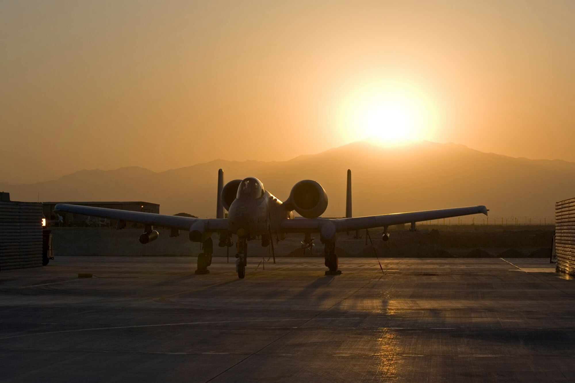 BAGRAM AIR BASE, Afghanistan - An A-10 Thunderbolt II greets the start of a new day on the flightline here Nov. 22, 2007. (Photo by Col Tim Grams)