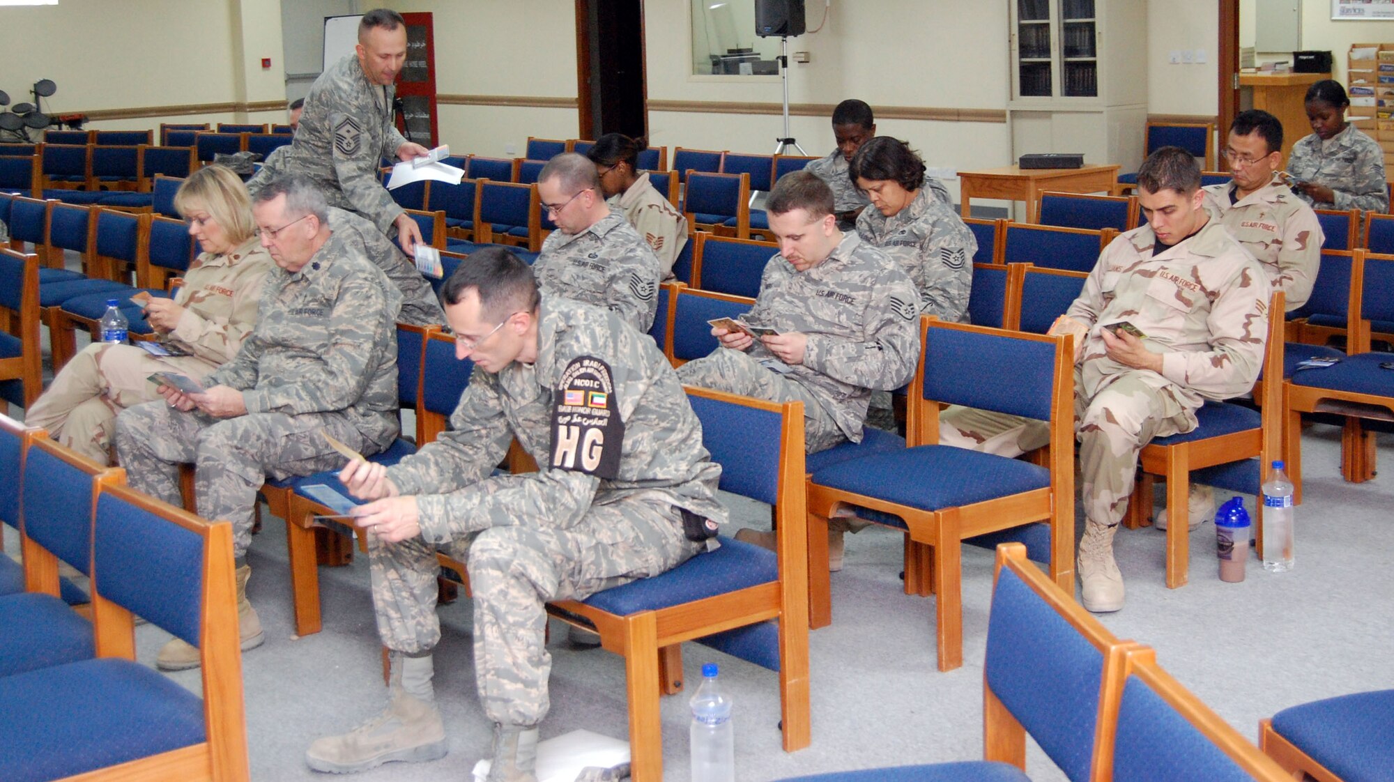 SOUTHWEST ASIA – Airmen put cards in order which represent their personality Nov. 20 in the base chapel. The end result of the class is to assist Airmen in becoming better leaders through enhanced communications skills.