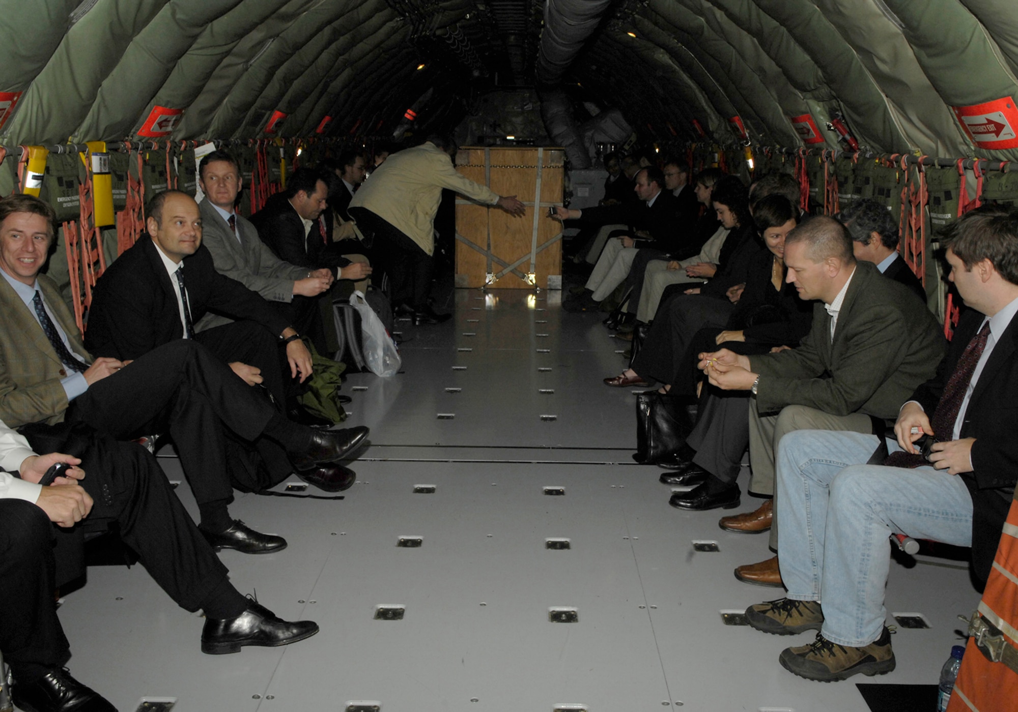 VANDENBERG AIR FORCE BASE, Calif. -- NATO delegates await their departure from Vandenberg on their way to Beale Air Force Base, Calif., in a U.S. Air Force KC-135, after finishing a tour of Vandenberg and learning about missile defense on Nov. 19.  (U.S. Air Force photo/Airman 1st Class Cole Presley)
