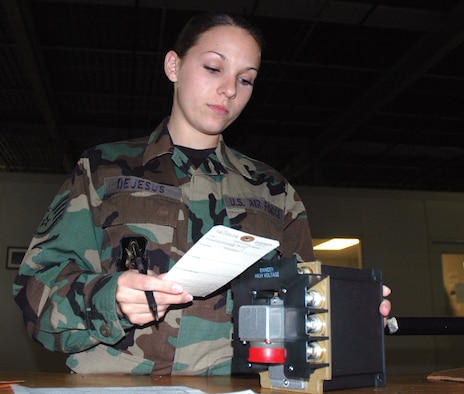 Staff Sgt. Stephanie DeJesus, 919th Maintenance Operations Flight material management craftsman, inspects the serial number of a new part to ensure it matches the paperwork used to check it out for maintenance use. Once new maintenance parts are received, Sergeant Dejesus in-processes them into a maintenance inventory database. In her civilian job, she is a contractor on Hurlburt Field. In her free time, she is Captain of the Hurlburt Field Women's flag football team and enjoys spending time with her family. She is this month's Sharp Troop. (U.S. Air Force Photo/Staff Sgt. Elizabeth Dunning)