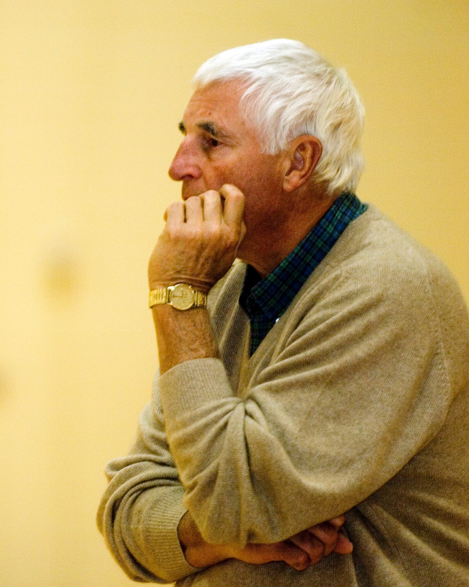 ELMENDORF AIR FORCE, Alaska -- Coach Bobby Knight, Texas Tech University basketball, watches his players practice at the fitness center here Nov. 21. Coach Knight spoke with Airmen and Soldiers before his team began practicing for the Carrs/Safeway Great Alaska Shootout. The basketball tournament took place Nov. 20-24 at the Sullivan Arena in Anchorage. Texas Tech lost to Butler University 81-71 in the championship game Nov. 24. (U.S. Air Force photo by Airman 1st Class Jonathan Steffen)