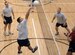 LANGLEY AIR FORCE BASE, Va. -- Senior Airman Shane Larsen of the Langley  Airman Leadership School’s Hawk Flight, spikes the ball over the net during the traditional icebreaker game against the Langley First Sergeants' volleyball team Nov. 21. Hawk Flight went on to defeat the first sergeants with a final score of 15-12. (U.S. Air Force photo/Airman 1st Class Vernon Young)