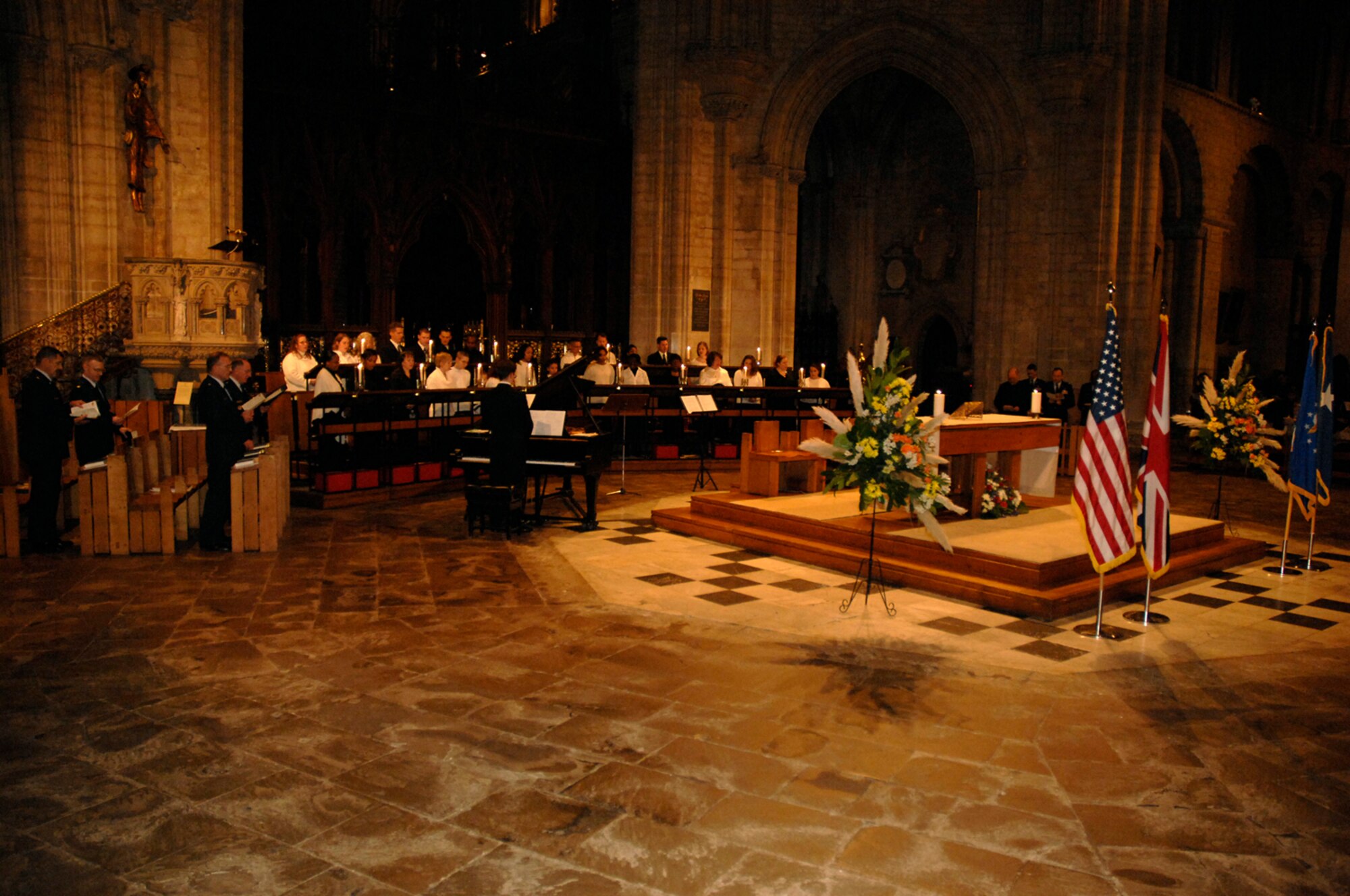 RAFs Lakenheath and Mildenhall worship leaders and combined choir sing praises at the Ely Cathedral Thanksgiving Eve service Nov. 21. (U.S. Air Force photo by Airman 1st Class Erika Brooke)