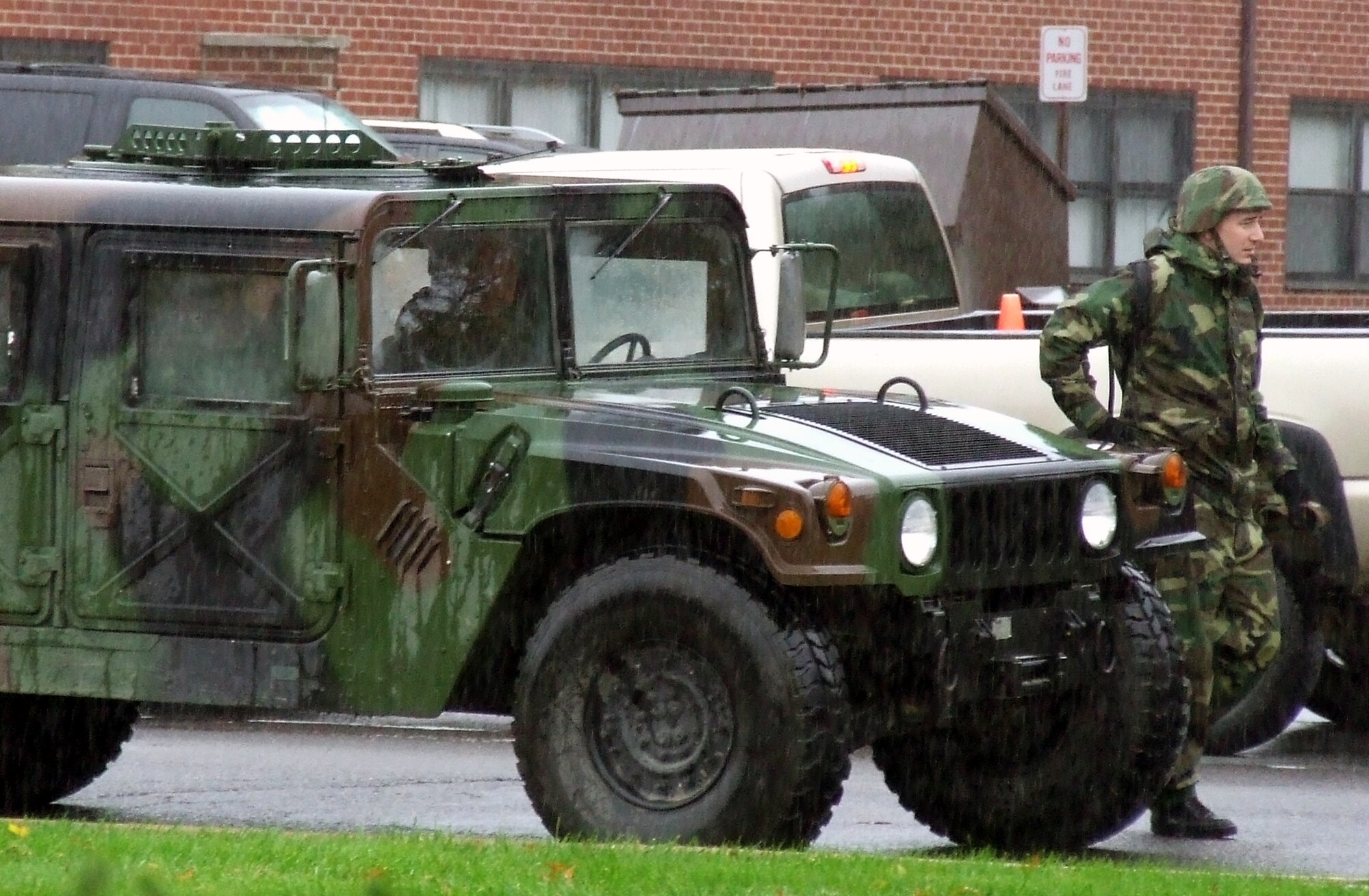 Students in the Air Force Contingency Response Formal Training Unit Basic Course 08-1 and the Air Force CR FTU Advanced Course 08-1 prepare HMMWVs for a convoy out to a range for training on night vision operations Nov. 15 at Fort Dix, N.J.  The 22-day courses are taught by the U.S. Air Force Expeditionary Center's Mobility Operations School.  (U.S. Air Force Photo/Tech. Sgt. Scott T. Sturkol)
